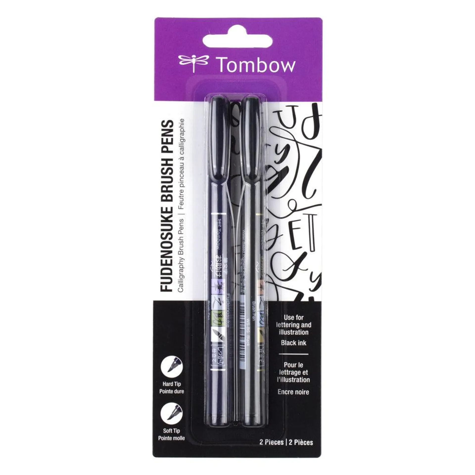 Tombow - Stylo pinceau Fudenosuke pour calligraphie, pointe dure et pointe souple, paq./2