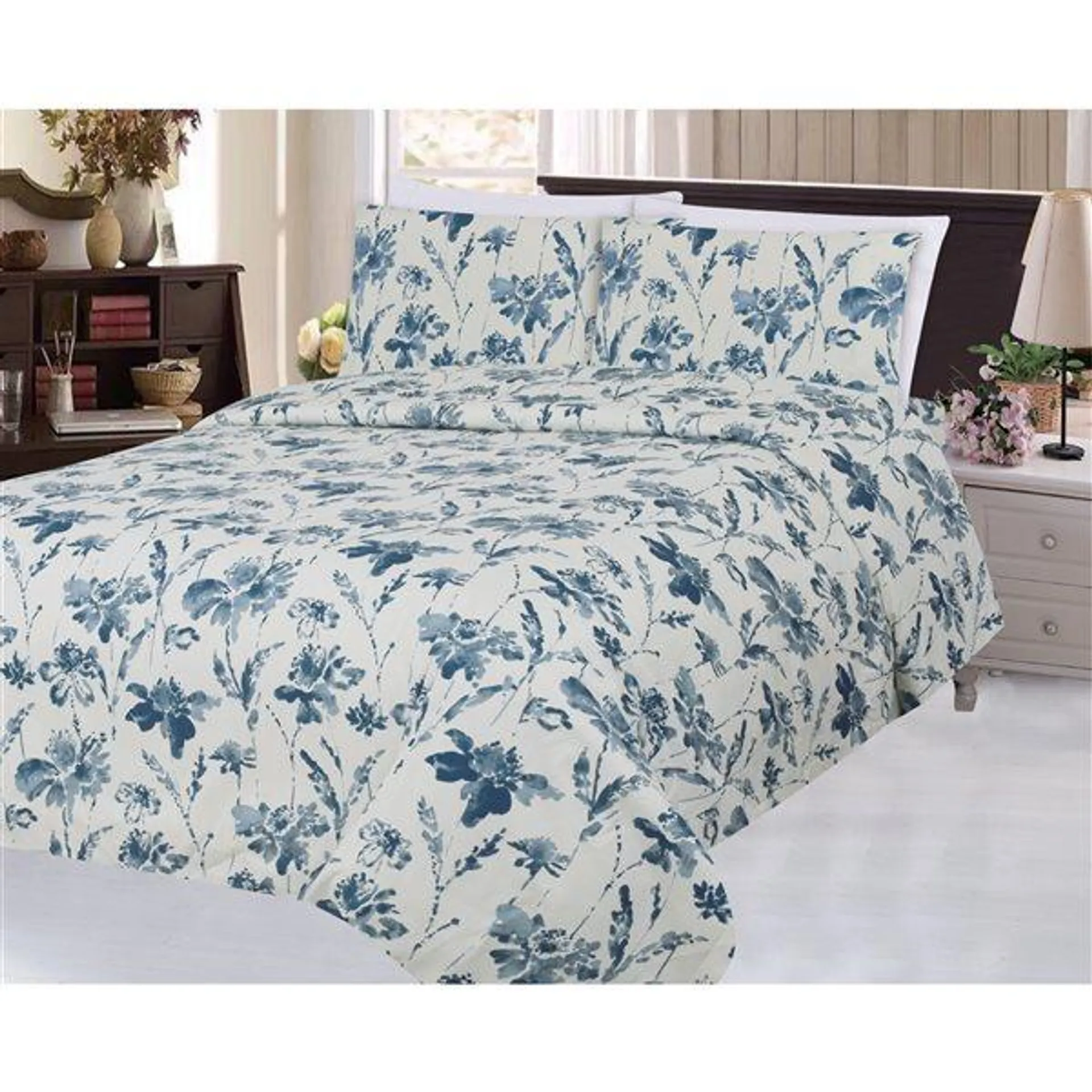 Ensemble de housse de couette Marina Decoration bleu pâle et blanc pour très grand lit, 3 mcx