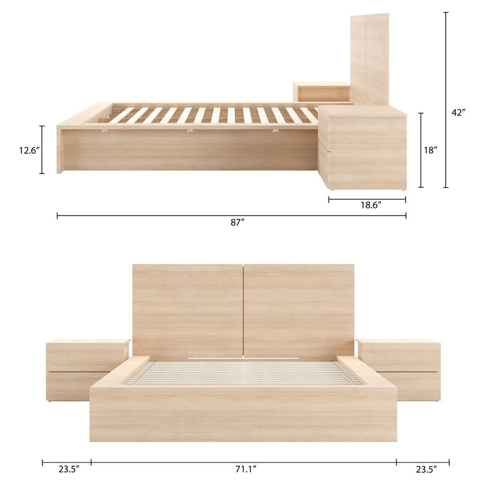 Mobilier de chambre à coucher James 4 pièces - Grand