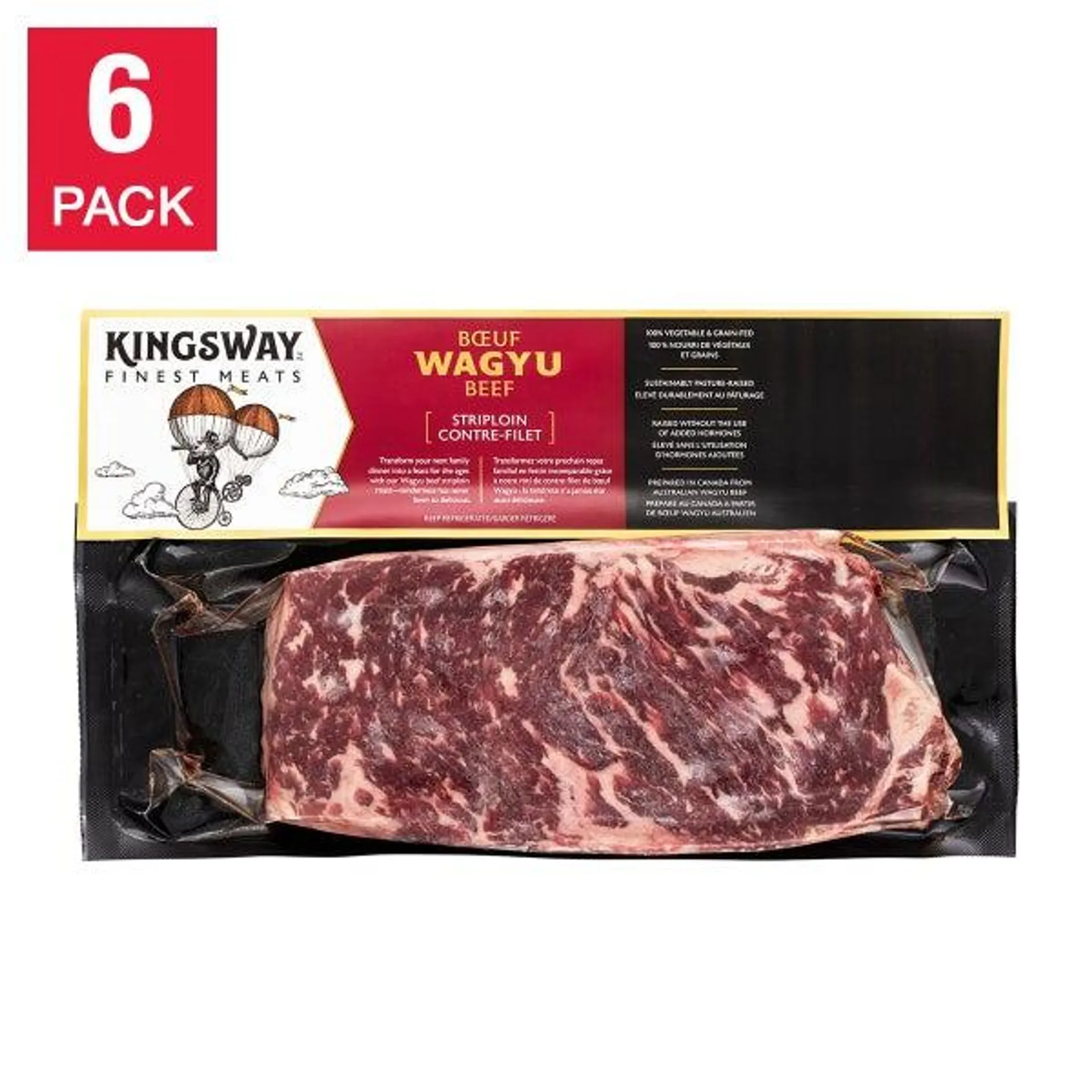 Kingsway Wagyu Striploin Steaks, 6 × 226 g (8 oz.)