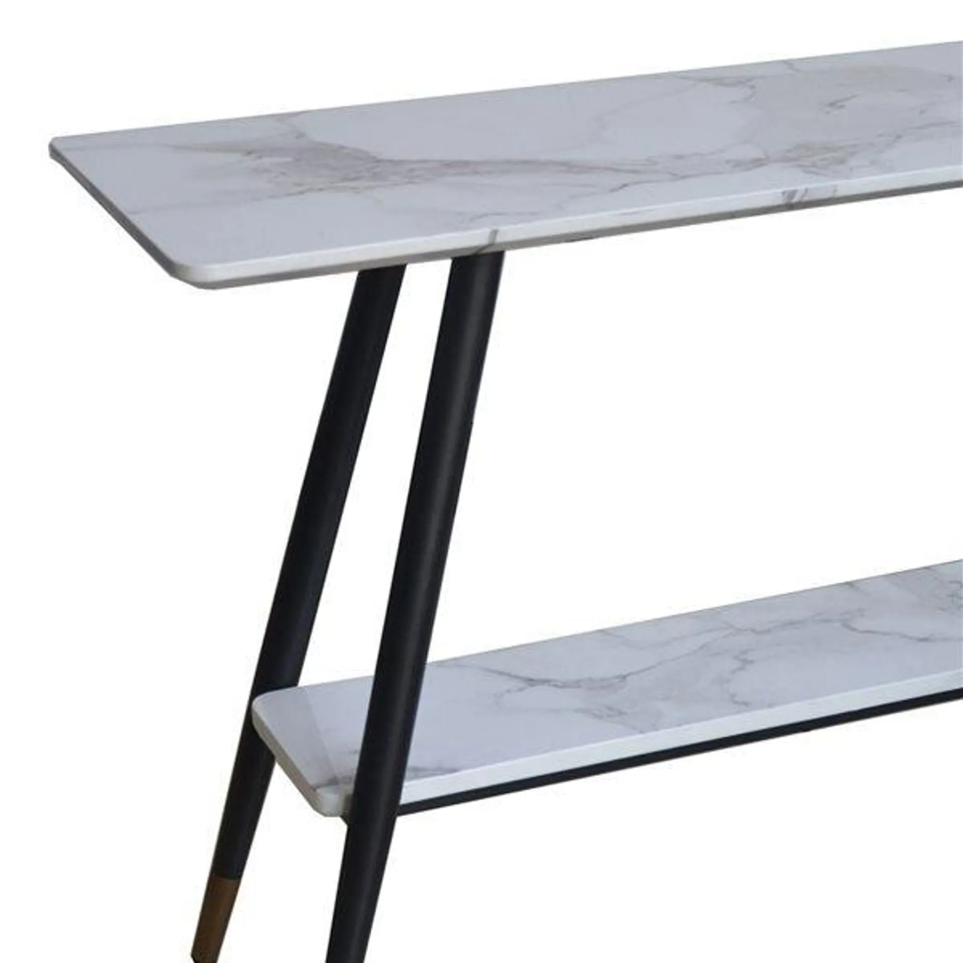 Table console contemporaine !nspire 43,25 x 14,25 x 30,25 po en métal et similimarbre, blanc