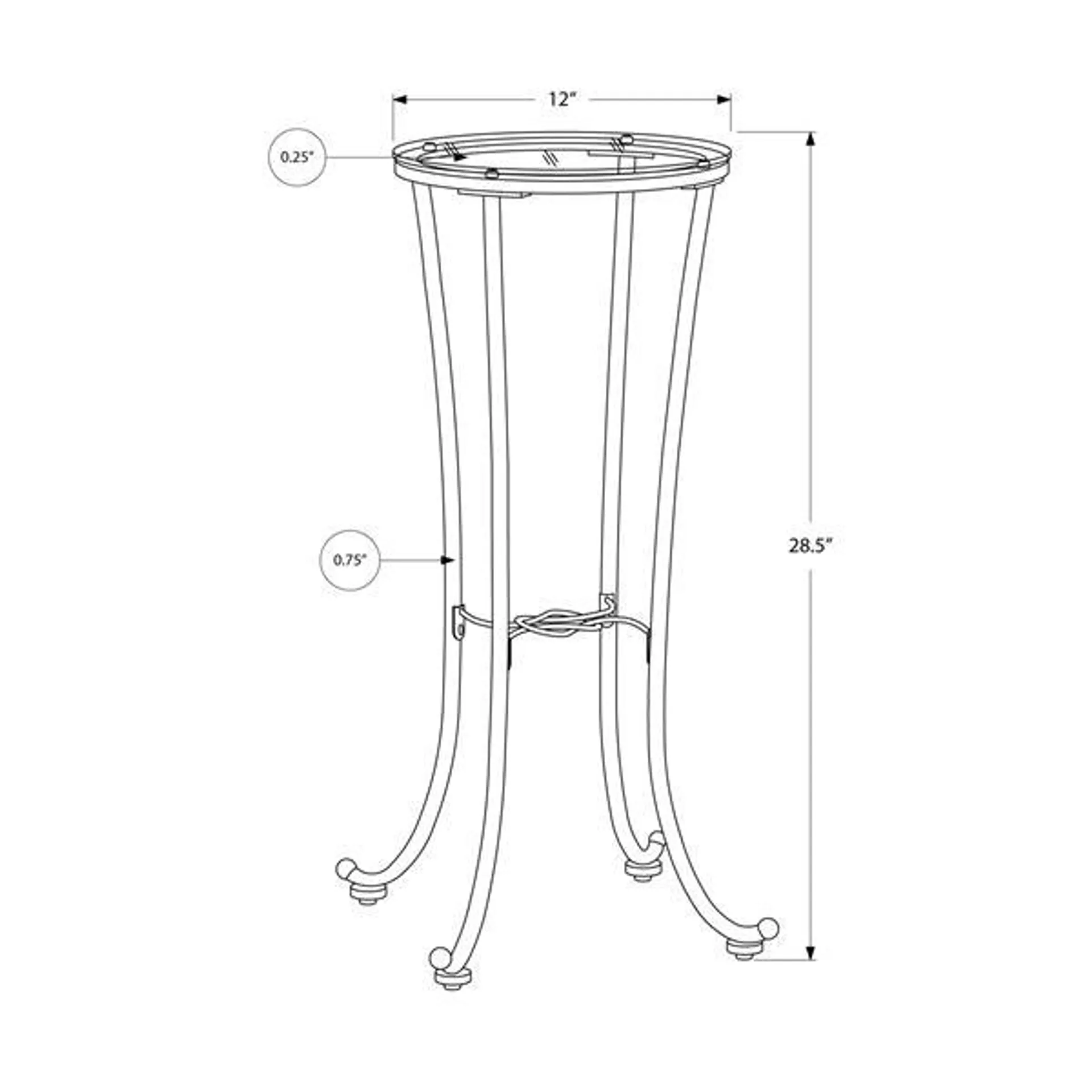 Support à plante Monarch, noir et verre trempé, 28.5 po