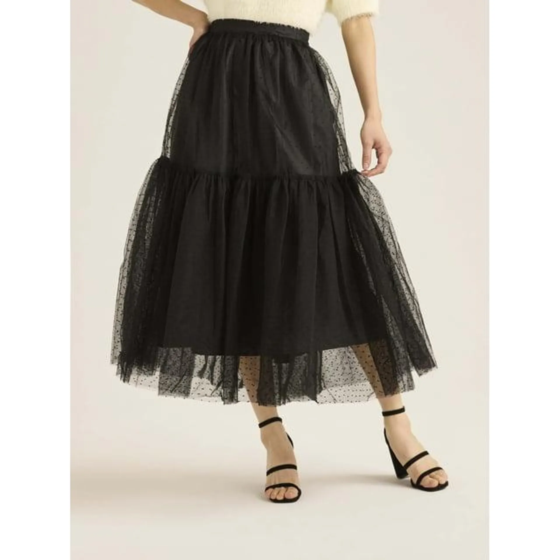 Scoop Women’s Plus Tulle Dot Midi Skirt, Sizes 1X-4X