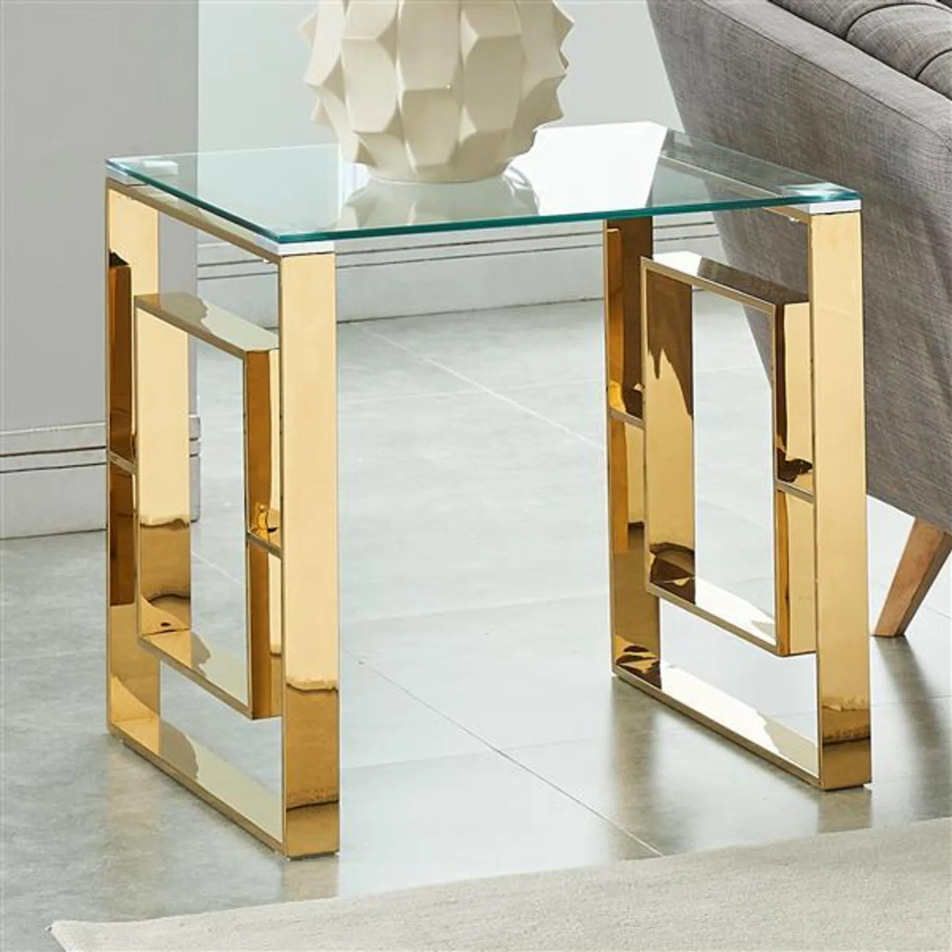 Table d'appoint en verre !nspire, 21,75 po x 21,75 po, structure dorée