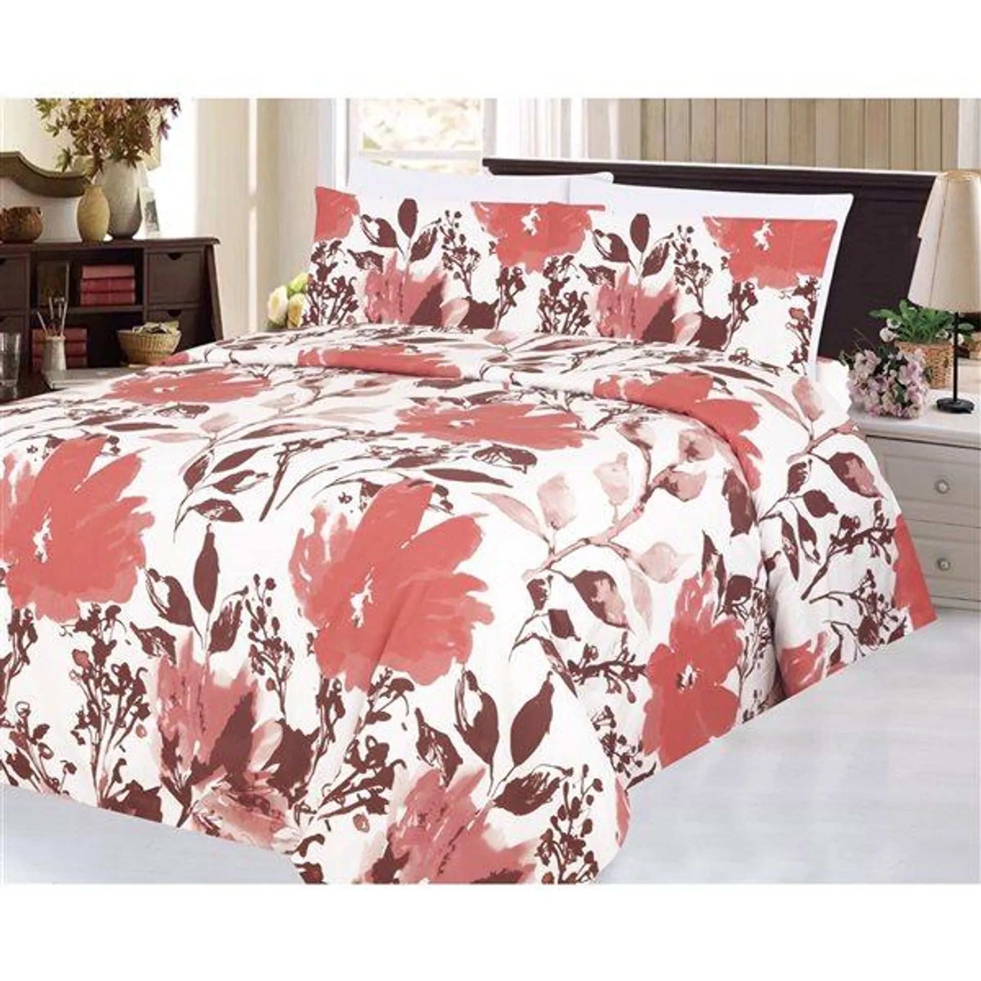 Ensemble de housses de couette Marina Decoration rose, brun et blanc pour grand lit, 3 pièces