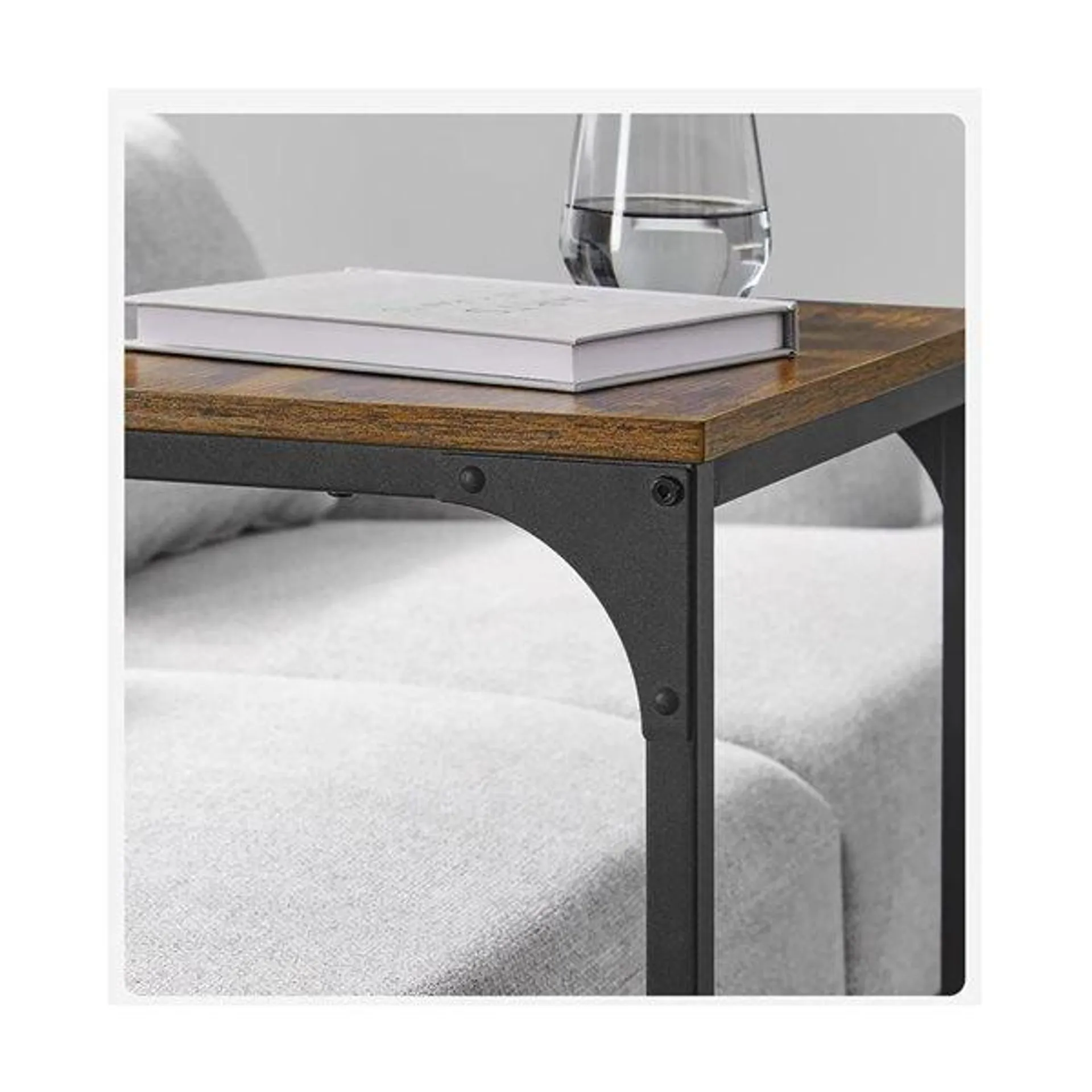 Table d'appoint en forme de C de Boutique Home aspect bois rustique brun et acier noir 15,7 l. x 11,8 p. x 26,3 po h.