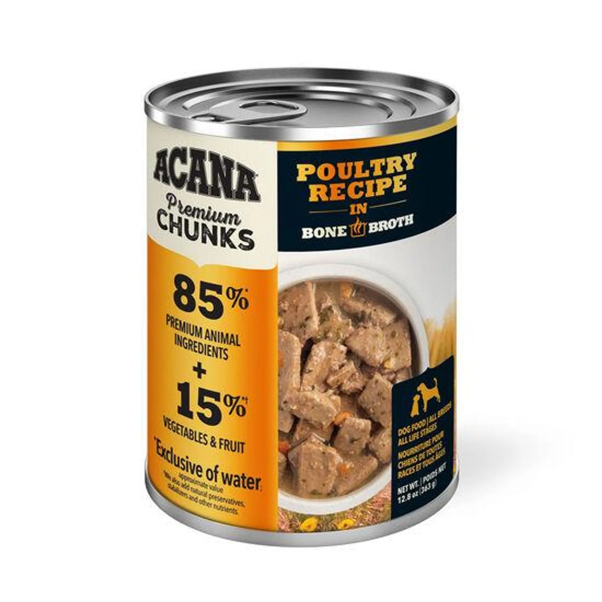 Nourriture humide recette à la volaille avec bouillon d'os pour chiens, 363 g