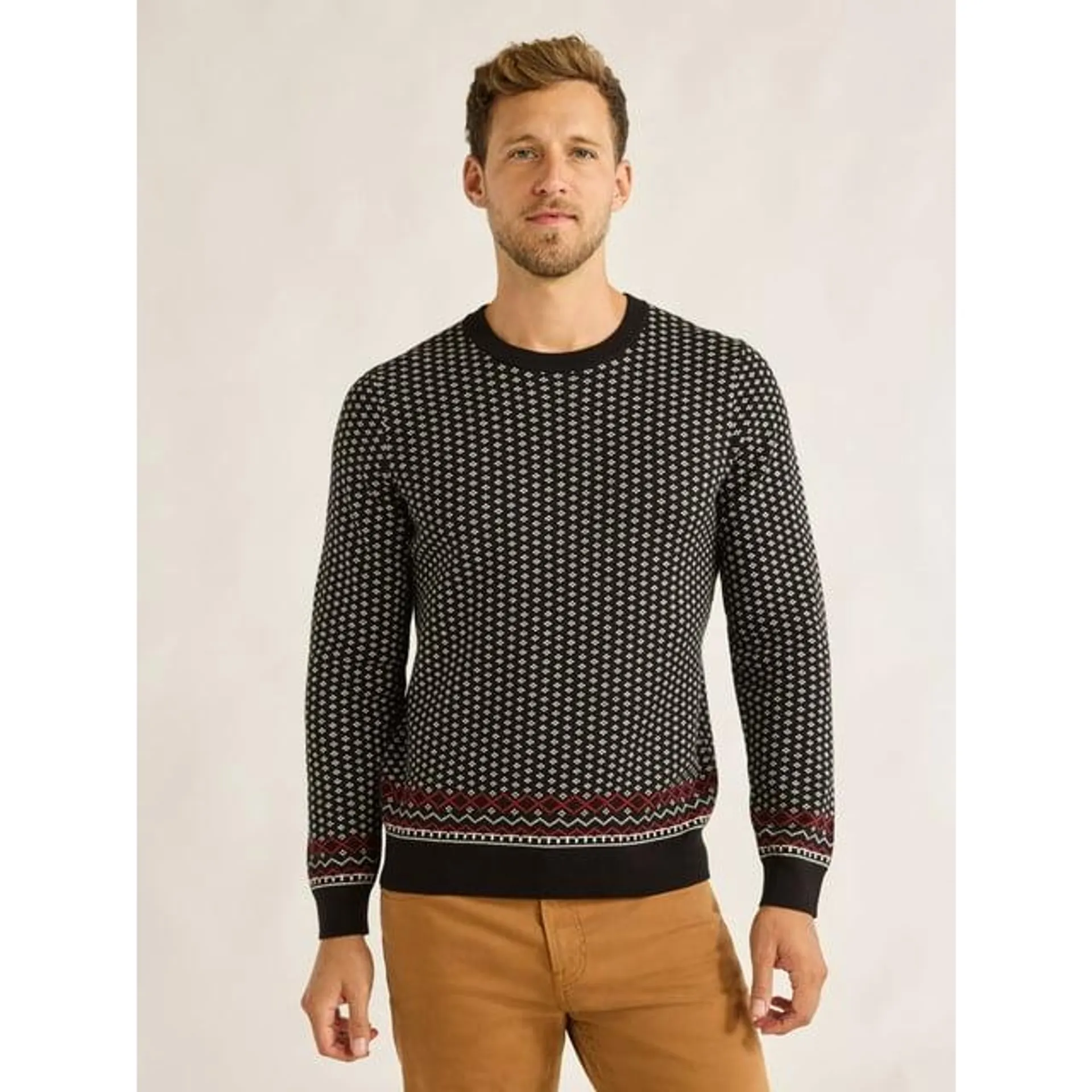 Free Assembly Men's Nordic Stitch Crewneck Sweater, Midweight, Sizes XS-3XL