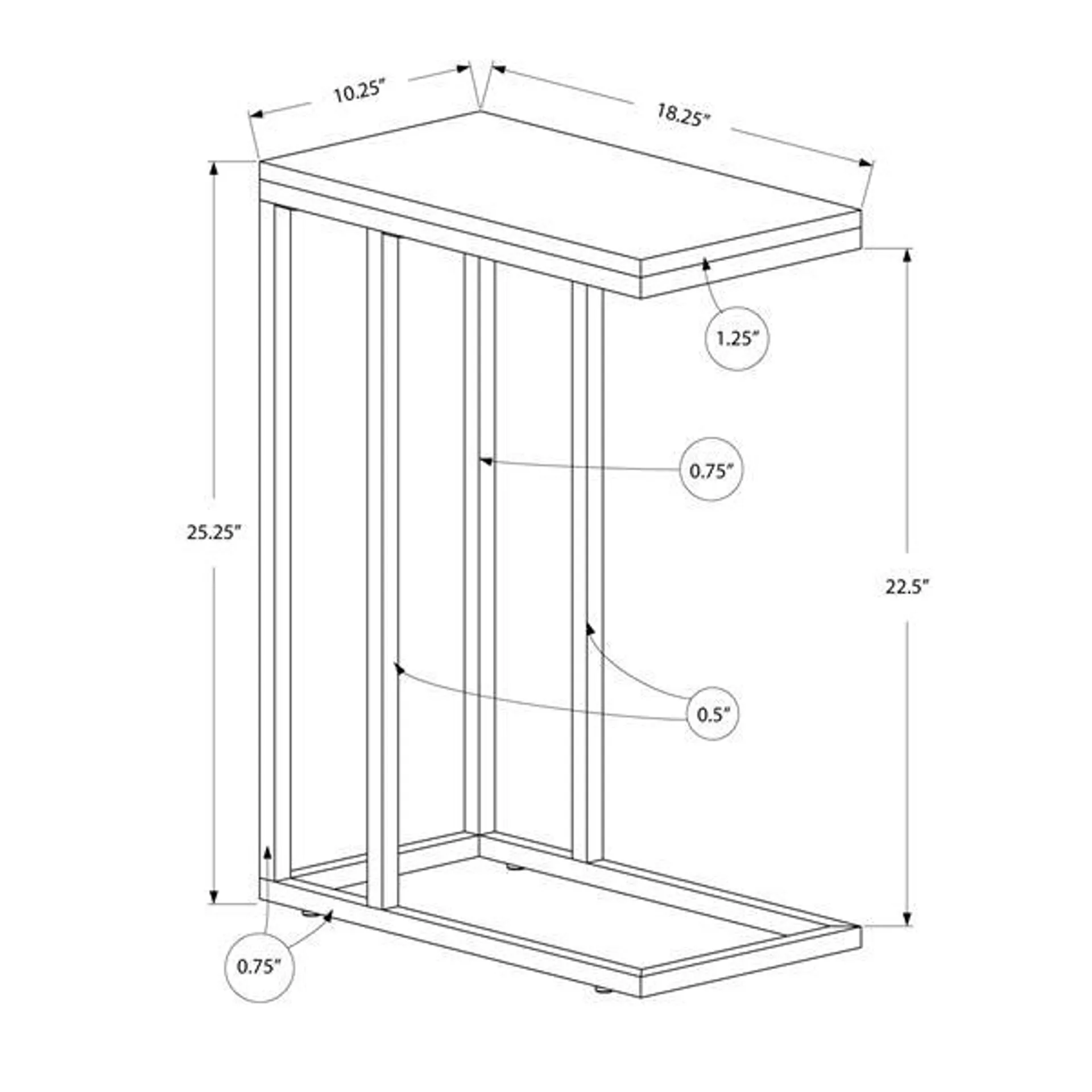 Table d'appoint, 18,25 po x 25,25 po, composite, gris