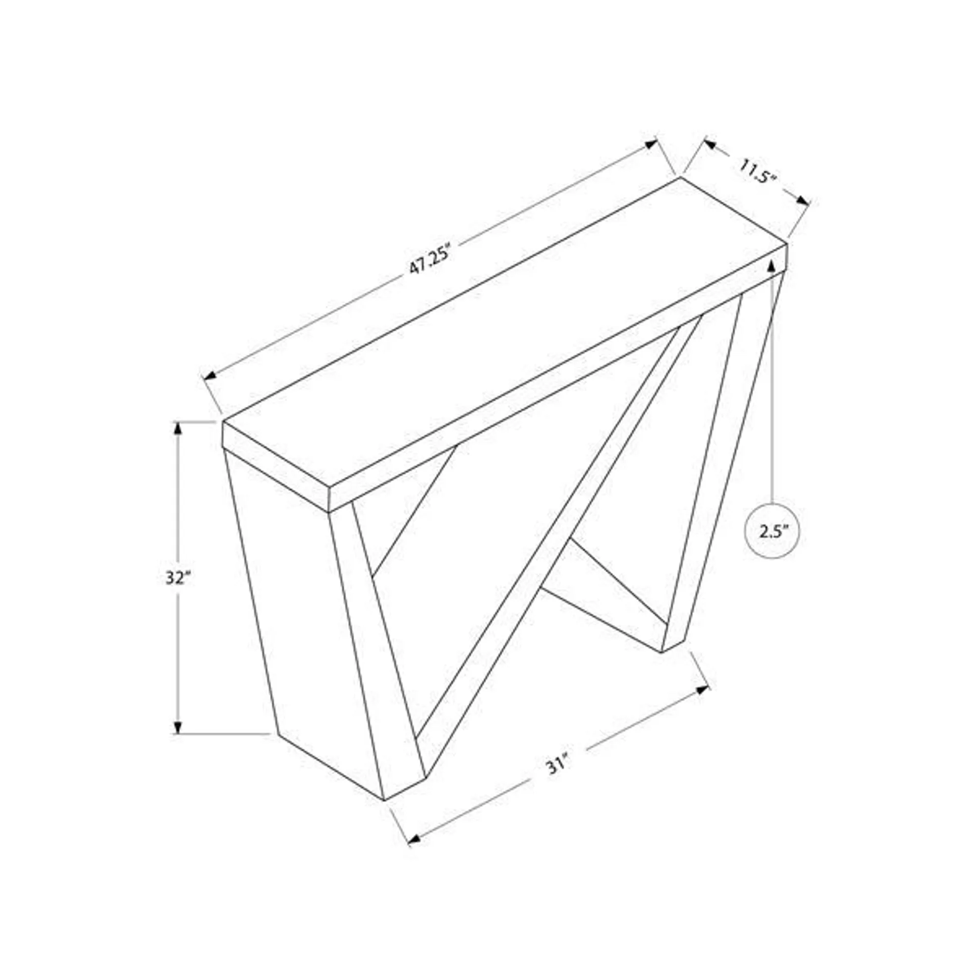 Table d'appoint Monarch, 47,25 po x 32 po, composite, gris