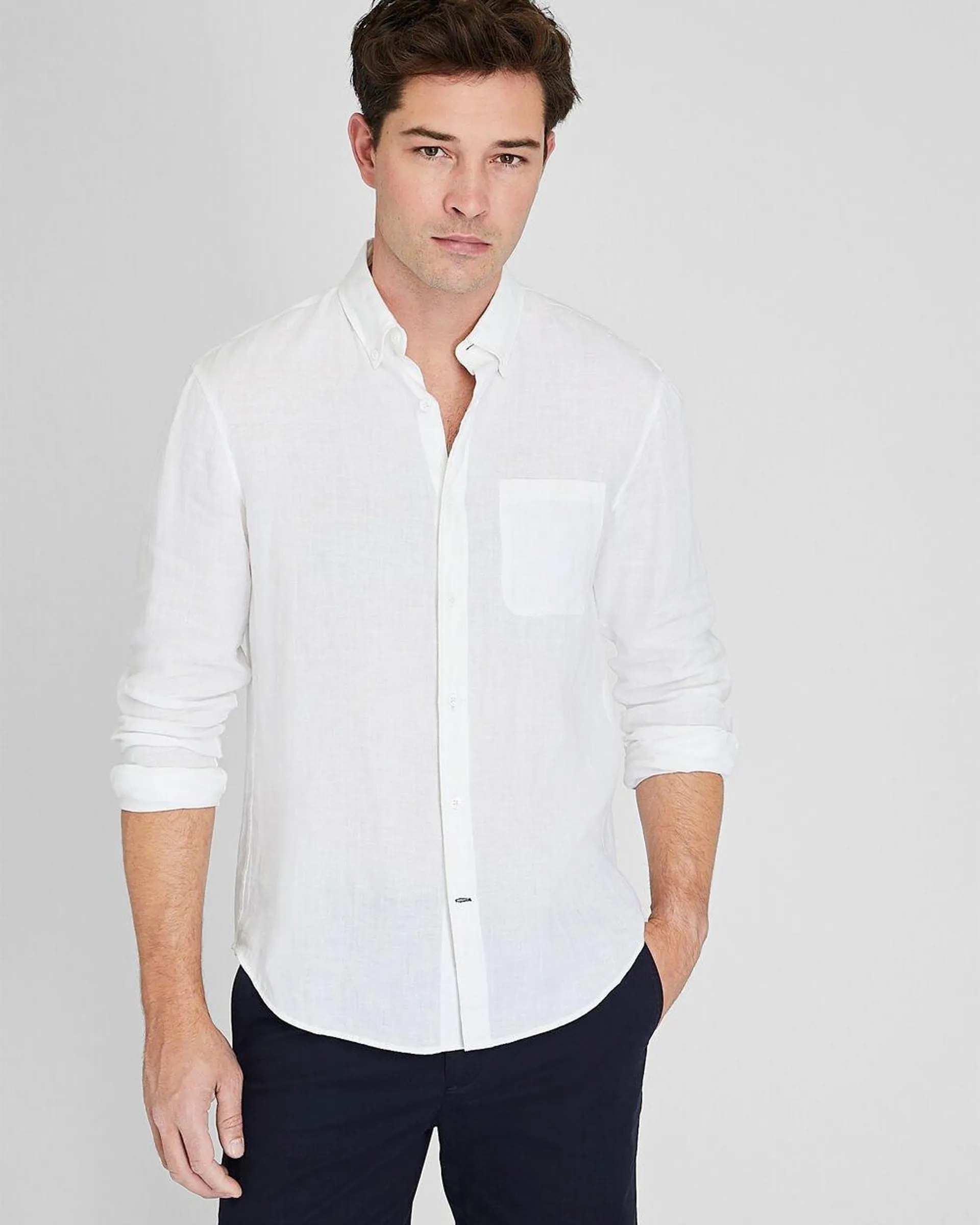 Long-Sleeve Solid Linen Shirt