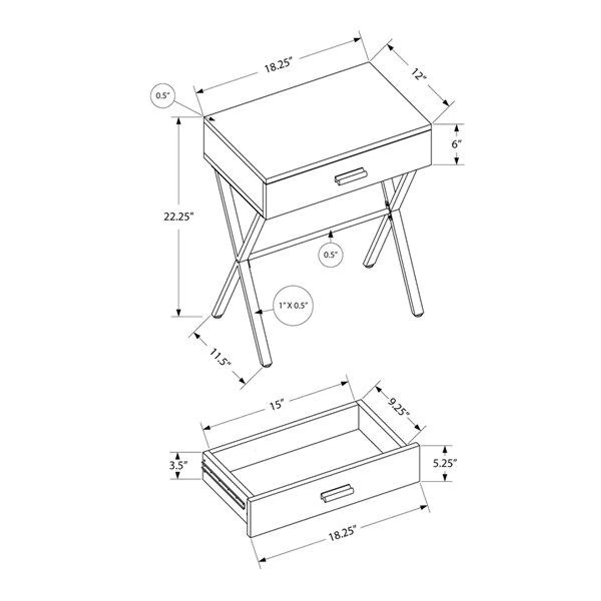 Table d'appoint Monarch Specialties au fini noir et métal noir, 24 po H