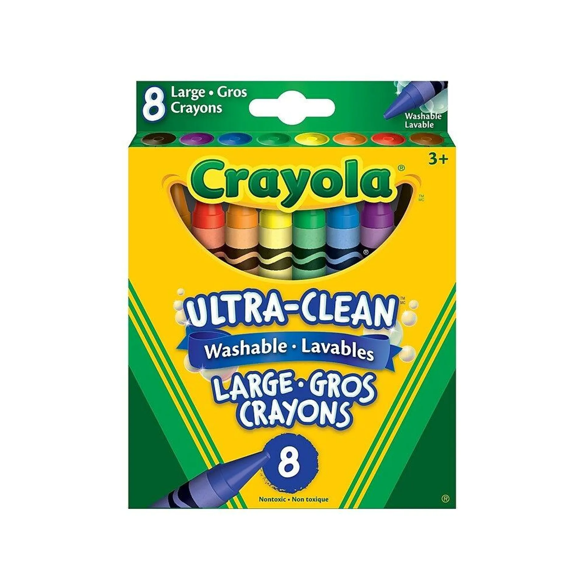 Crayola - Gros crayons de cire lavables, couleurs variées - 8 ct