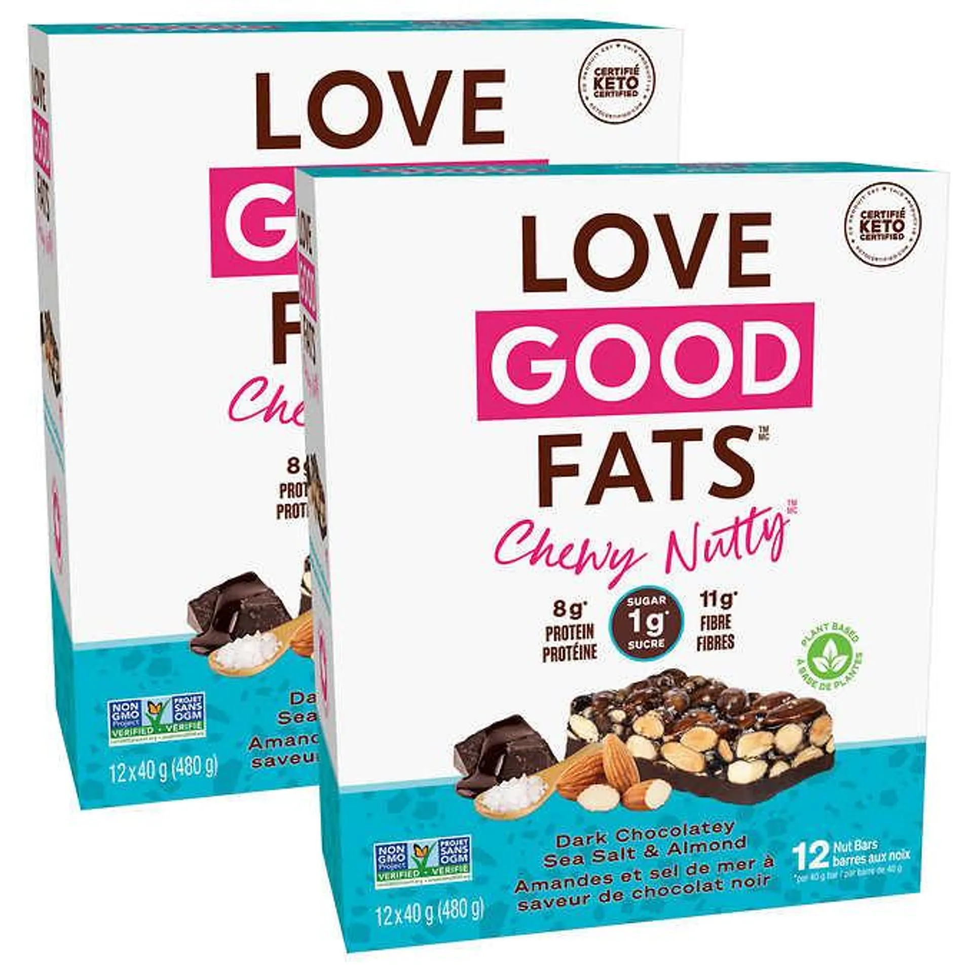 Love Good Fats Chewy Nutty, Nut Bars, 2 × 480 g