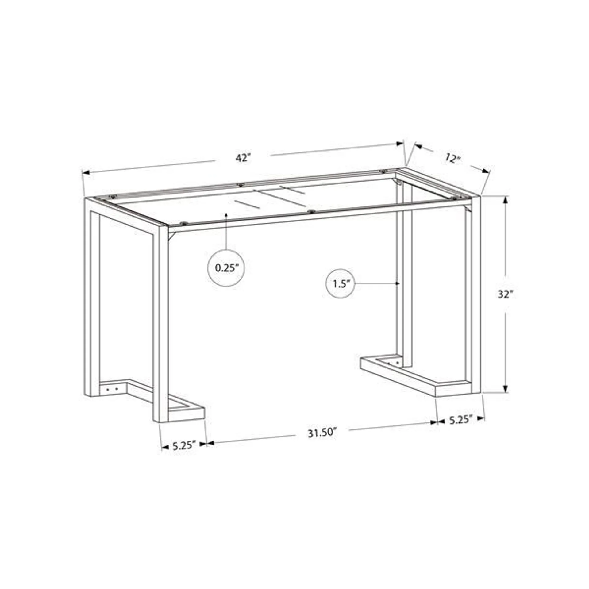 Table d'appoint Monarch, 42 po x 32 po, verre, noir