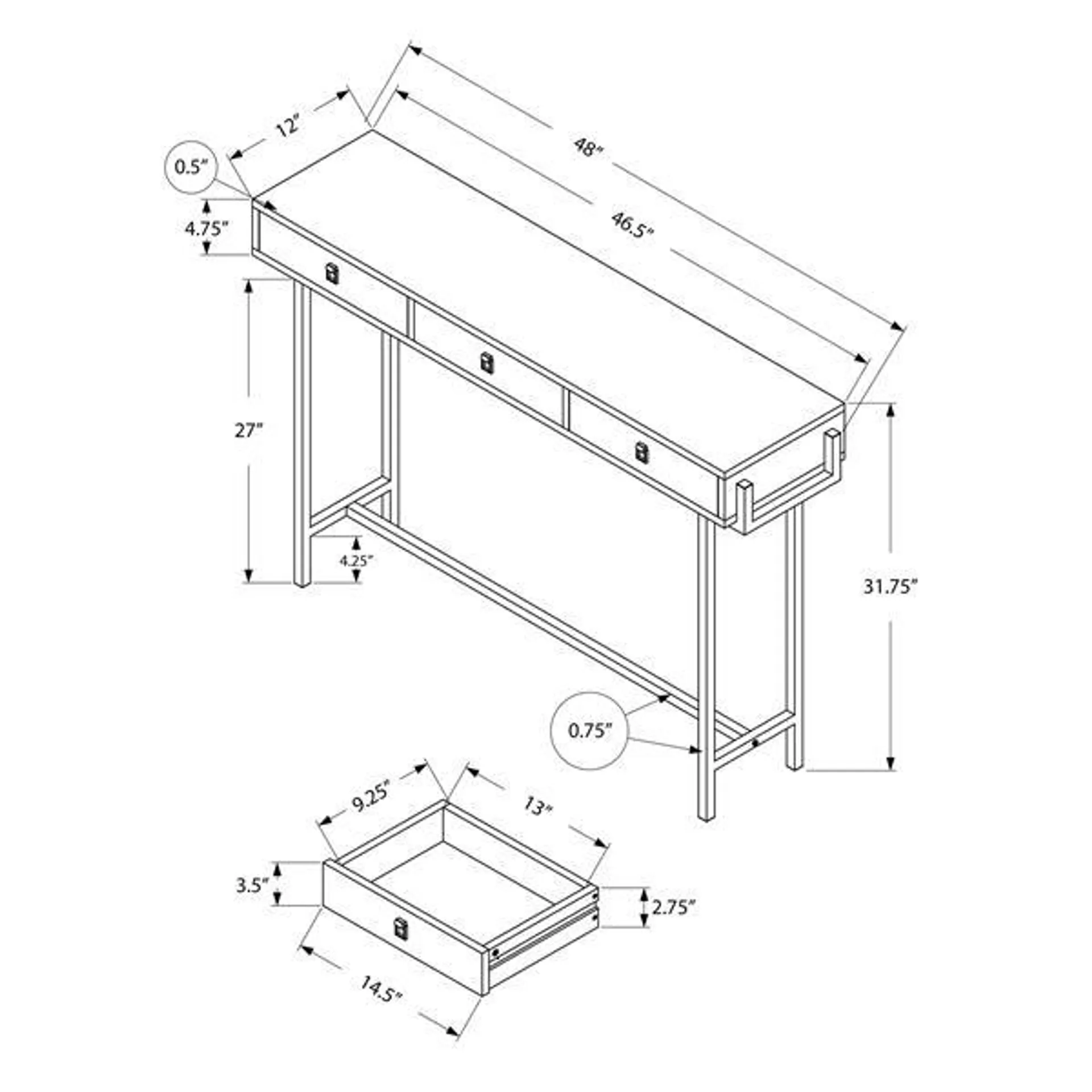 Table d'appoint Monarch, 48 po x 31,75 po, composite, blanc