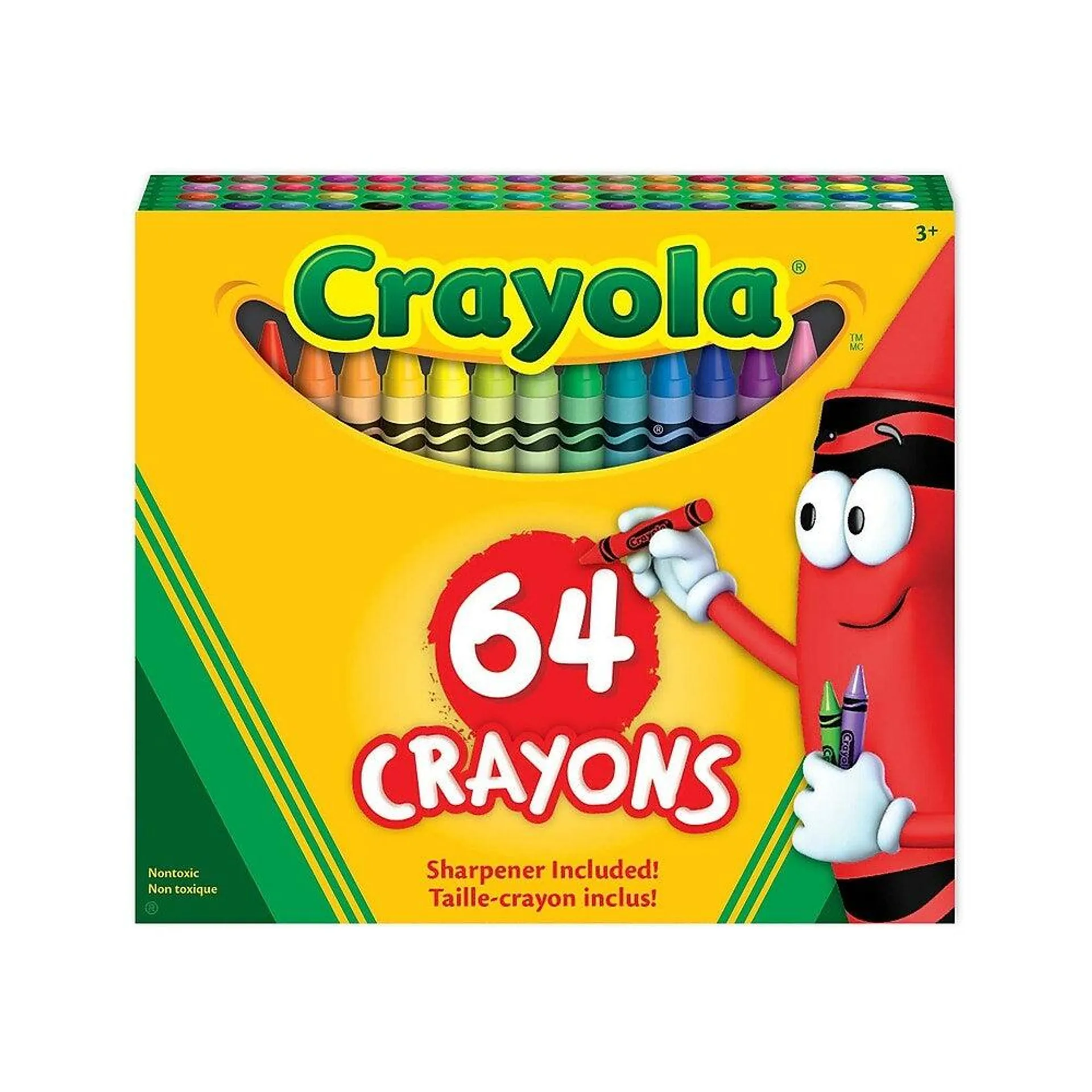 Crayola - Crayons de cire avec taille-crayon intégré - Couleurs variées - Paquet de 64