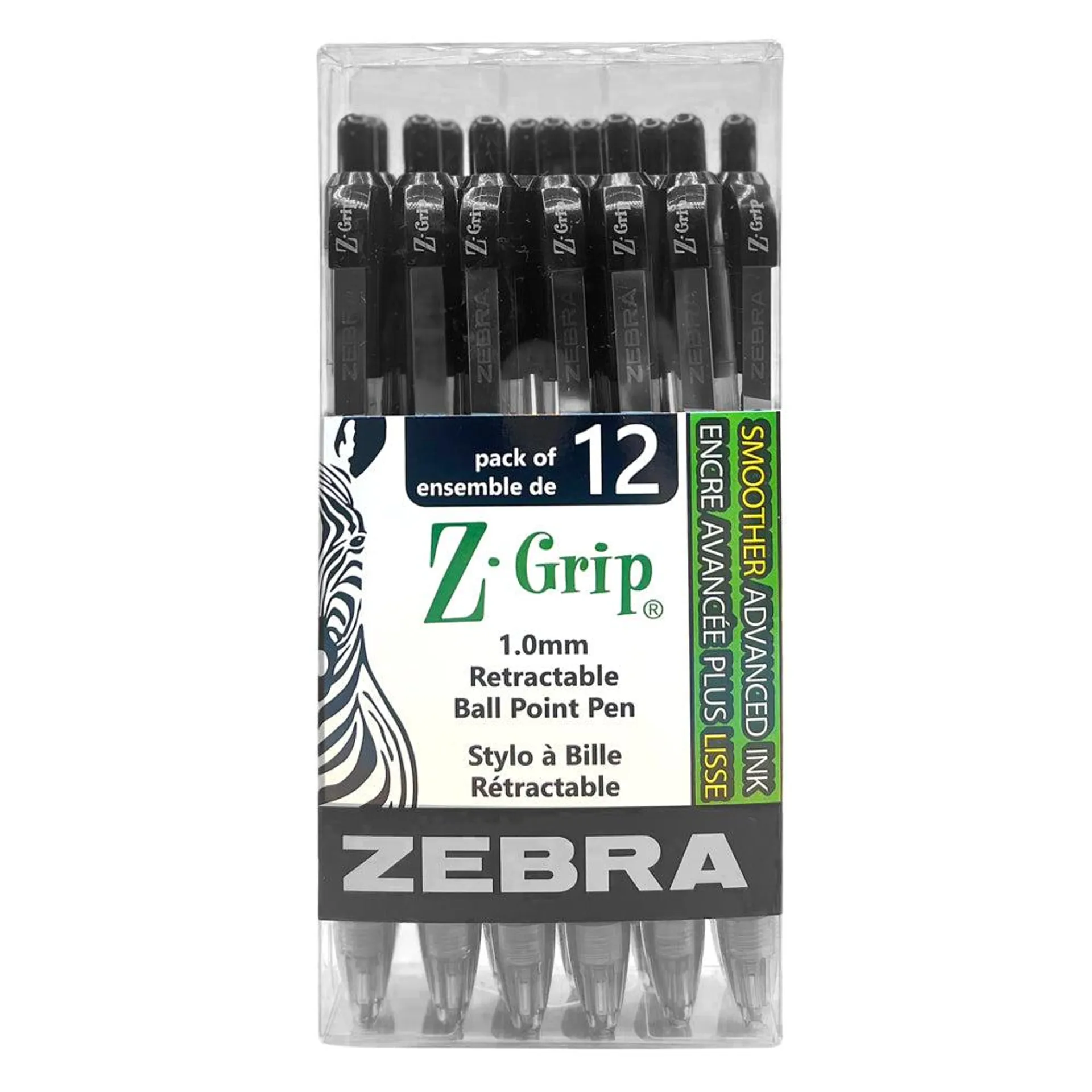 Zebra – Stylos à bille rétractables Z-Grip - noir - paq./12