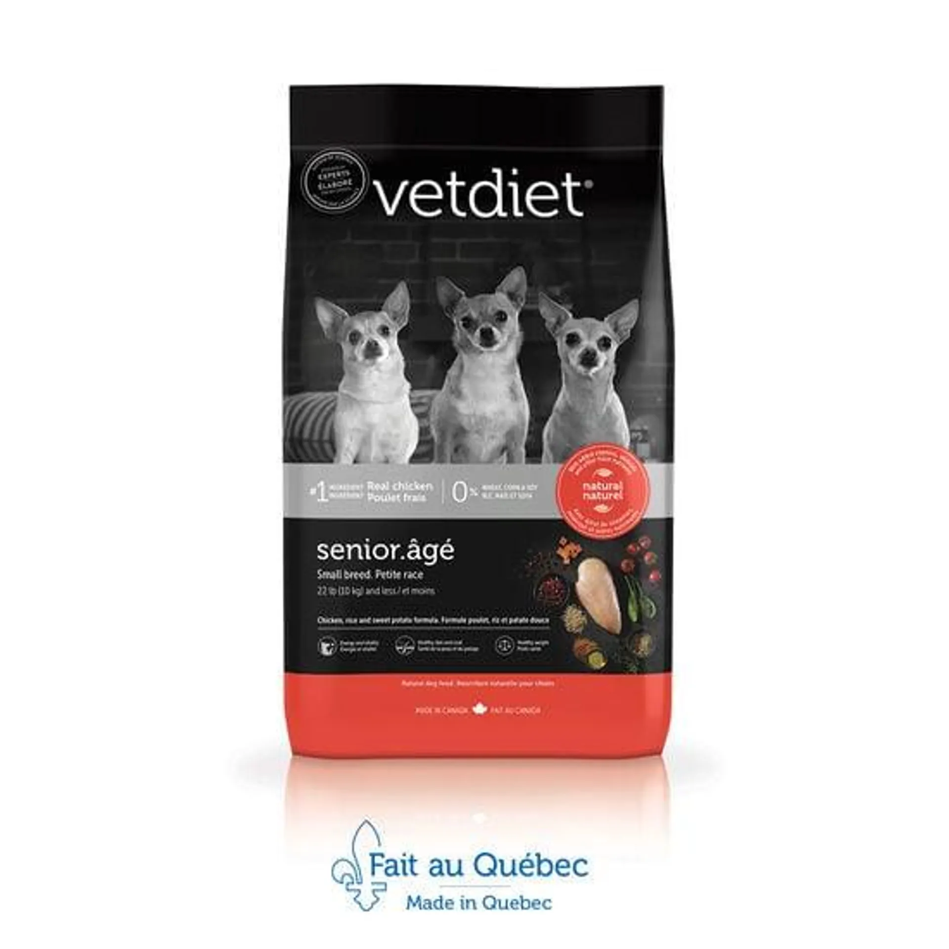 Nourriture sèche au poulet pour chien âgé de petite race