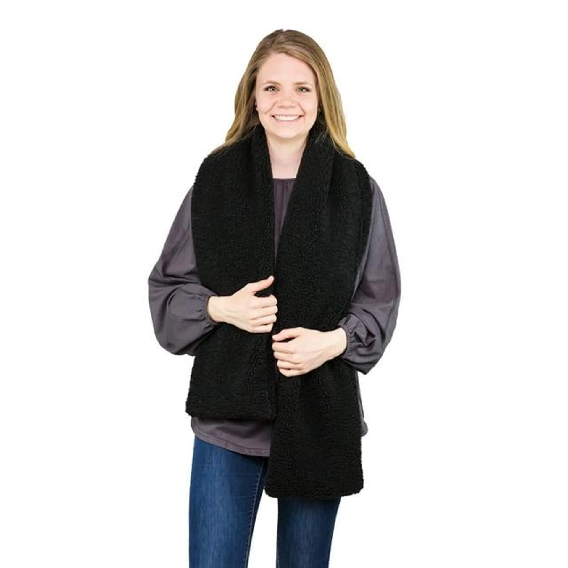 Time and Tru Women's Faux Shearling Winter Scarf, Black