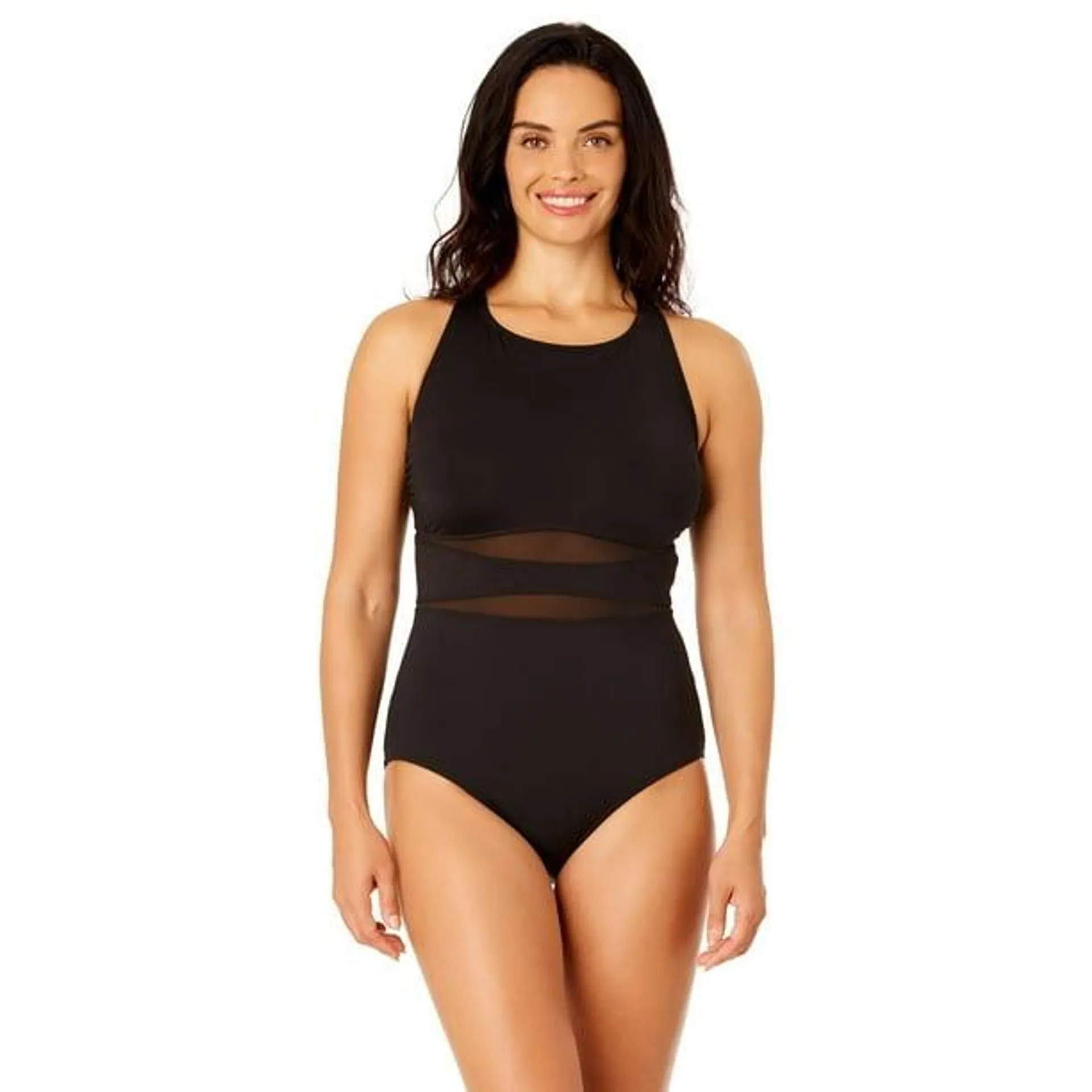 Lands' End Maillot de bain une pièce à col haut en nylon et élasthanne pour femmes Taille S-XXL avec détails en maille