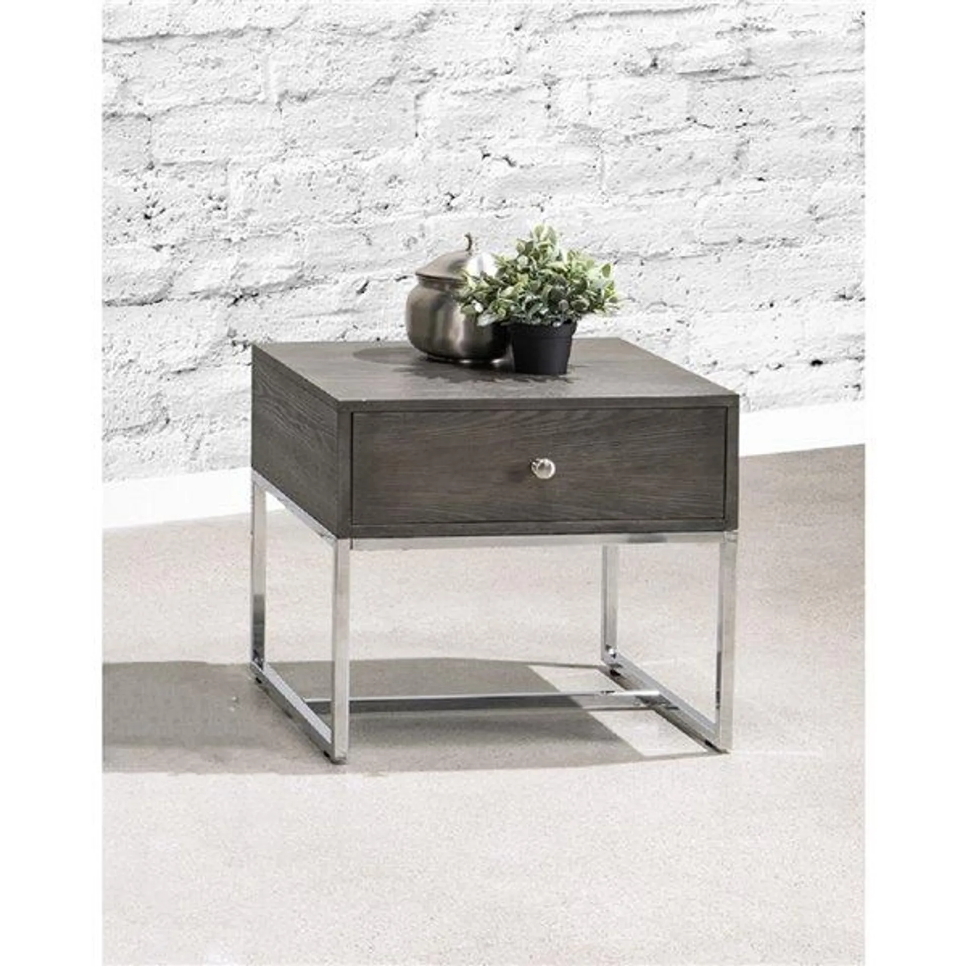 Table d'appoint rectangulaire en bois de placage avec tiroir Harmony de HomeTrend, gris