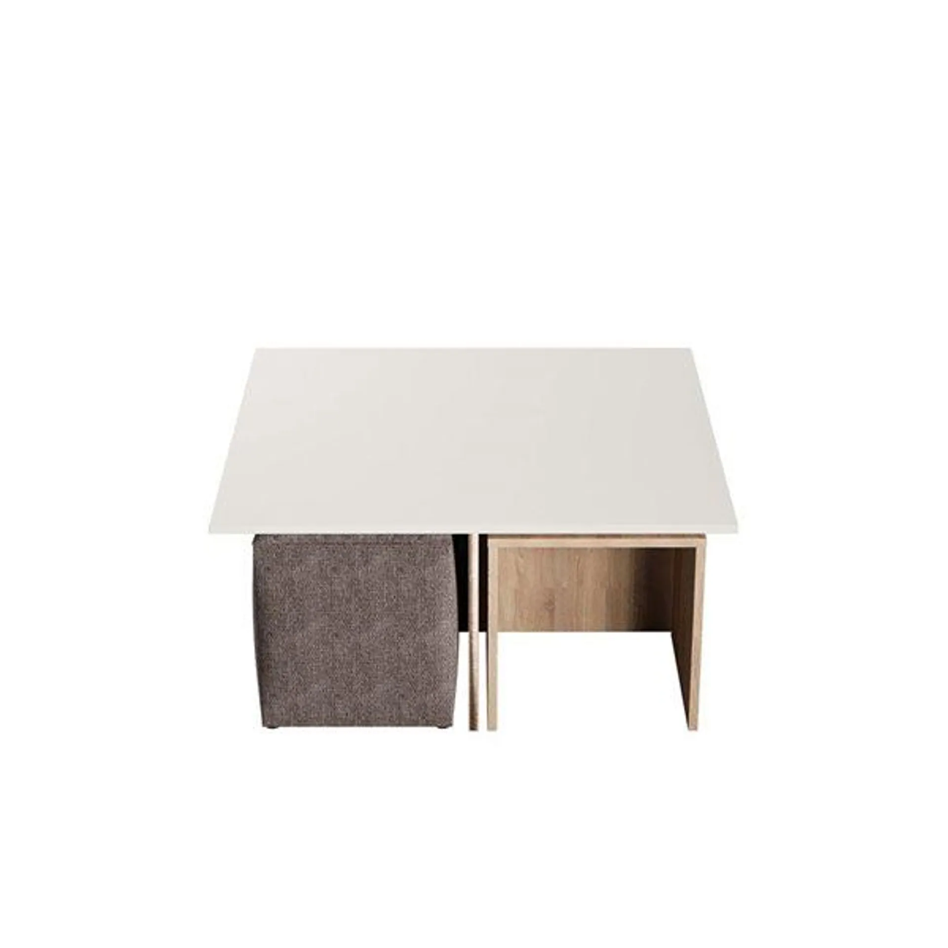 Table basse modulaire et pouf gigognes Haley de Manhattan Comfort style milieu du siècle, bois naturel/chair