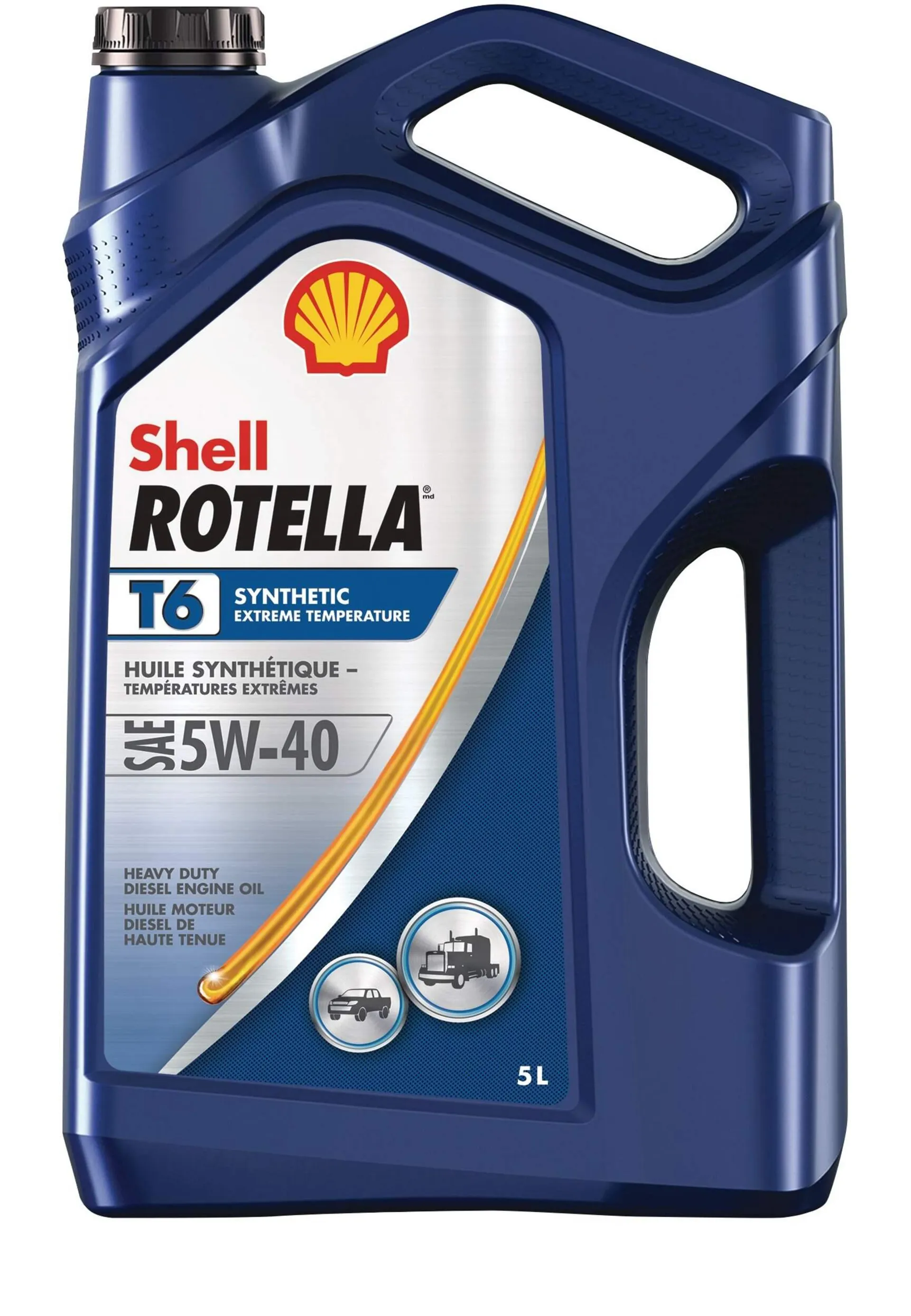 Huile moteur diesel synthétique à haute viscosité et à haute performance Shell Rotella T6 pour températures extrêmes, 5 L