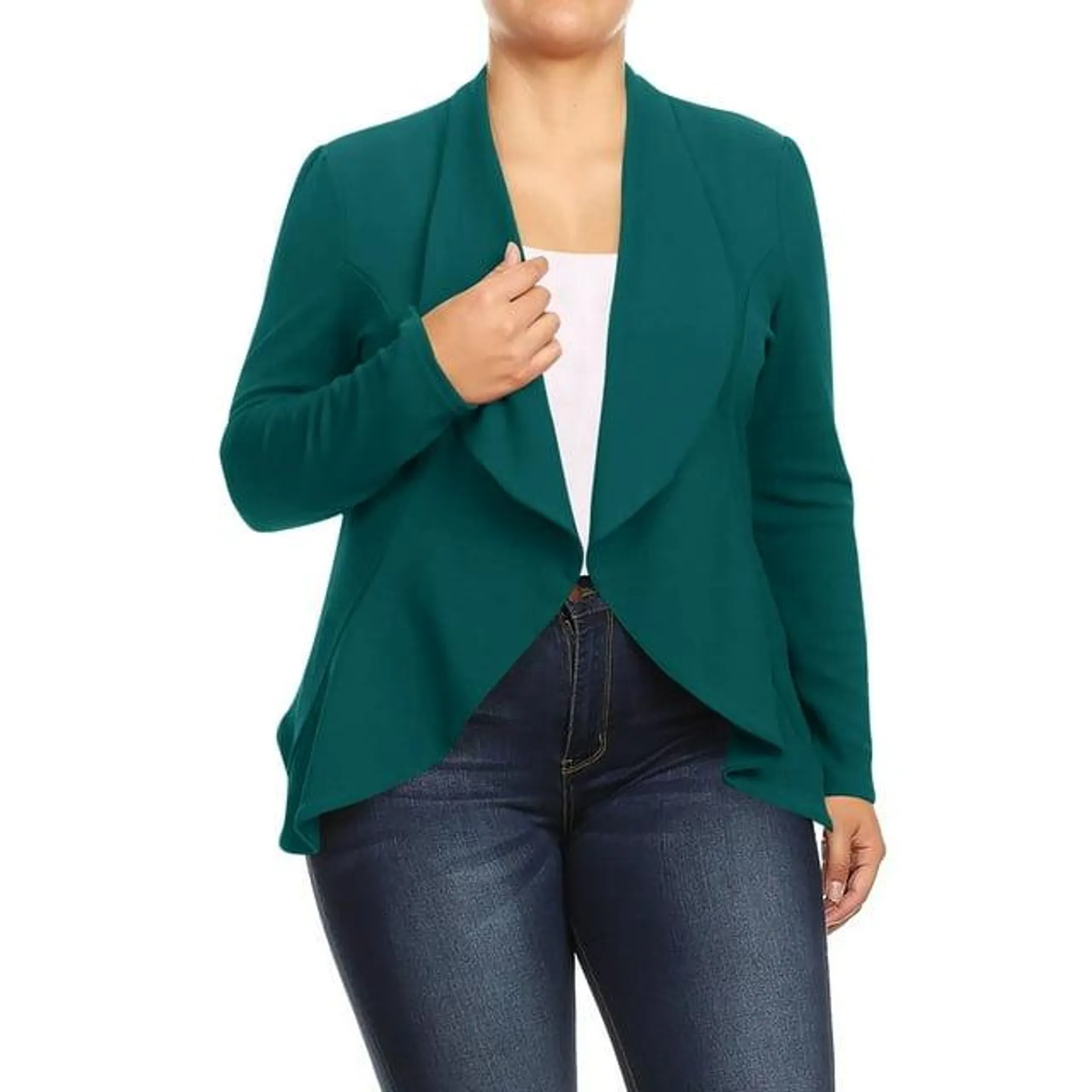 Women's Plus Size Casual Long Sleeves Open Front Solid Office Work Wear Blazer Jacket