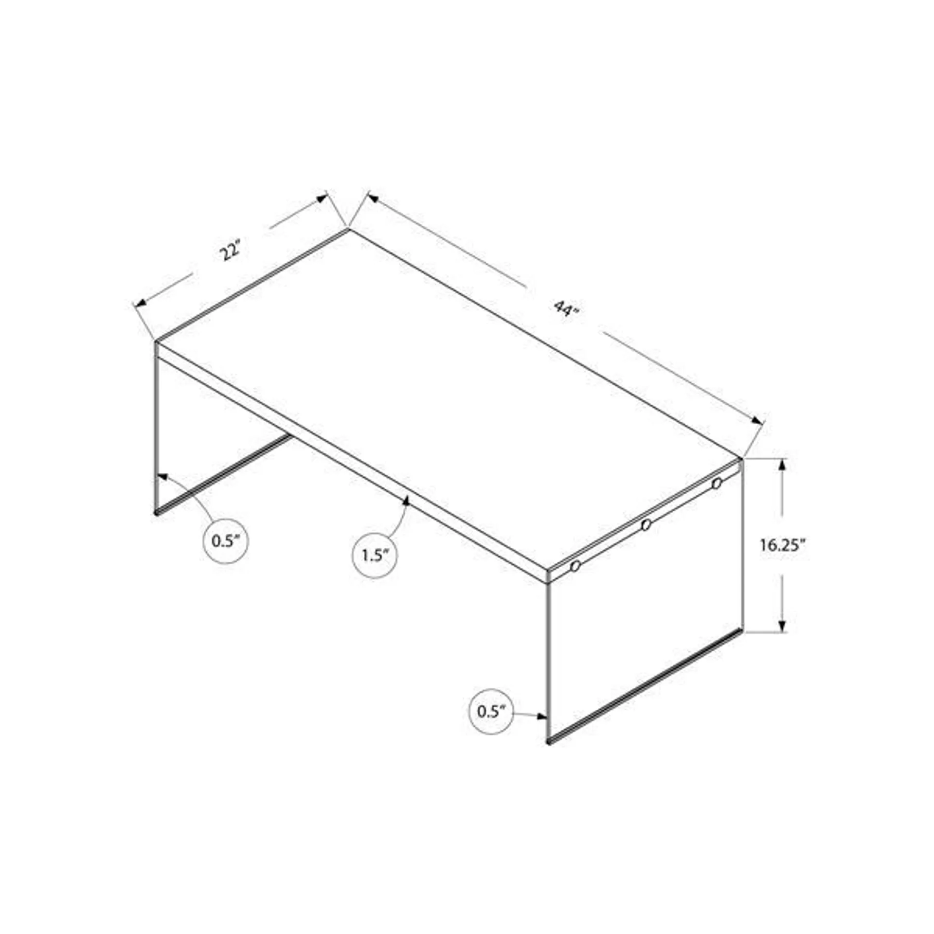 Table basse rectangulaire en verre, 44 po, gris