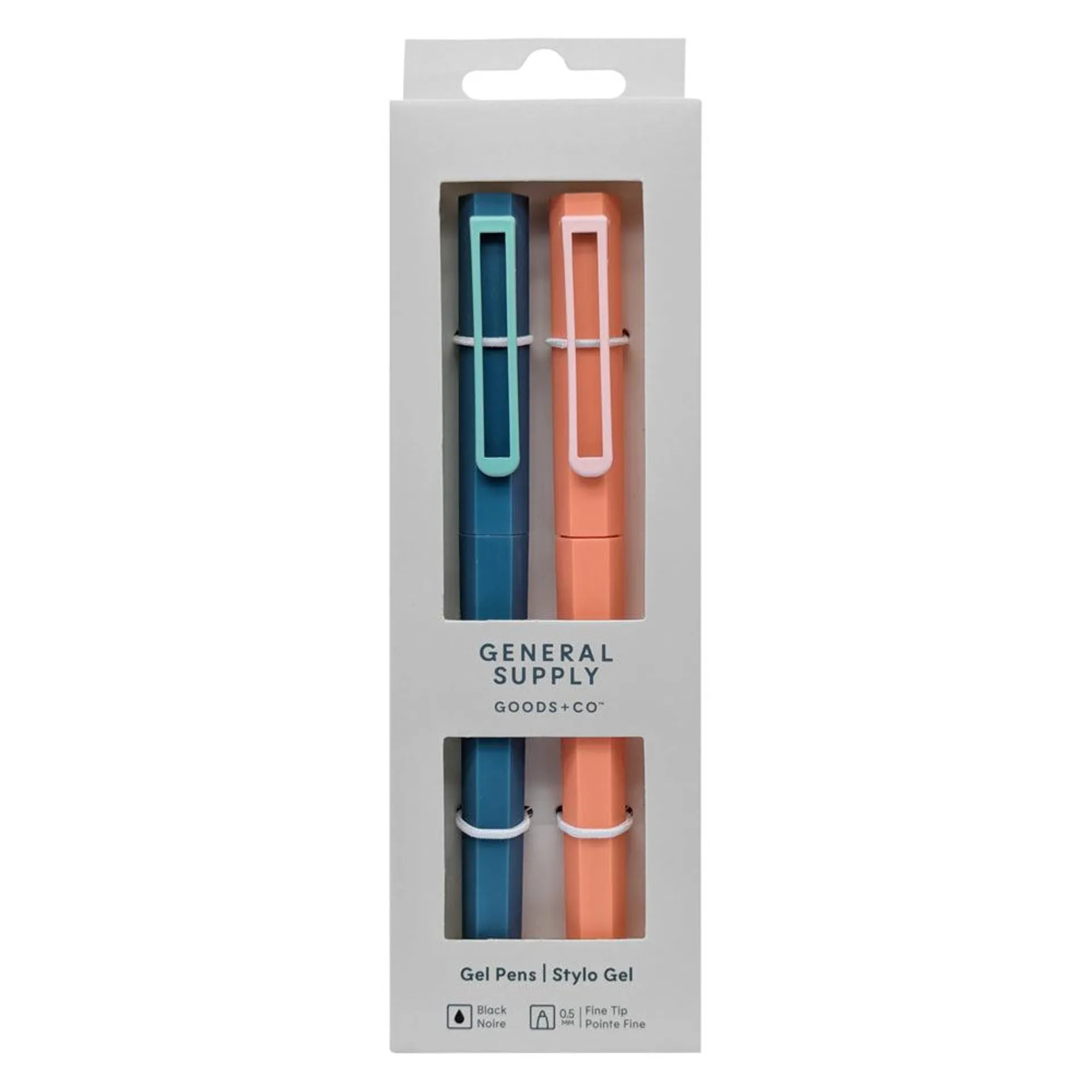 General Supply Goods + Co - Stylo Gel Hexagonaux - 0,5 mm - Encre noire - Solides - Paquet de 2