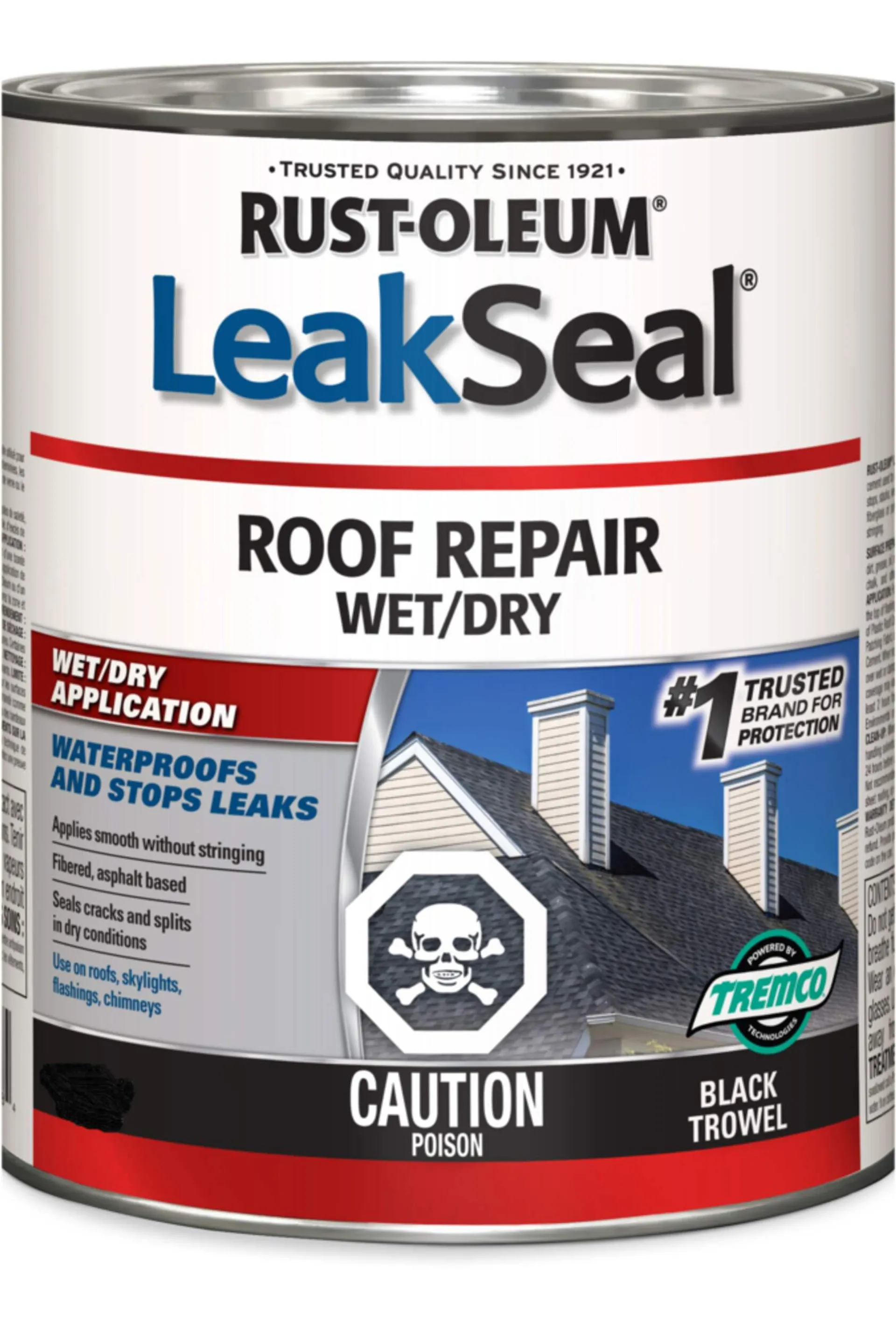 Scellant de réparation de toit imperméable Rust-Oleum LeakSeal, application sèche/humide, truelle noire, 946 mL