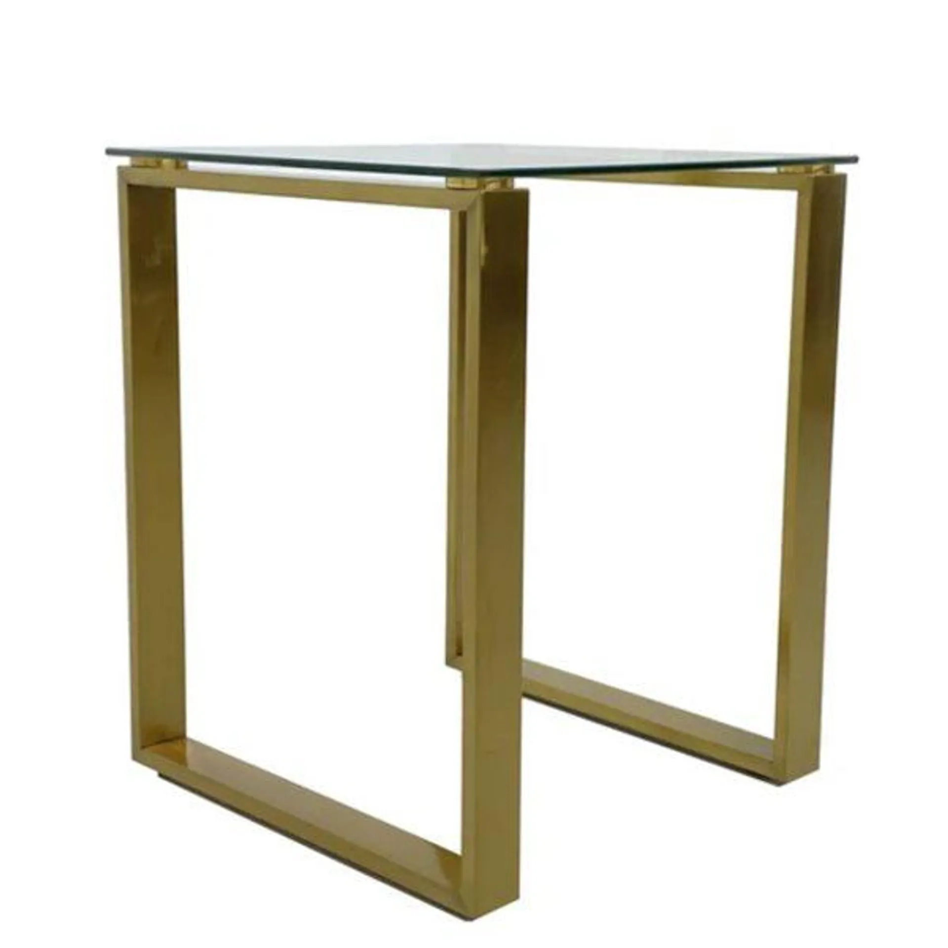 Table d'appoint carrée moderne Gen de Plata Import 17 x 17 po en métal doré et plateau en verre