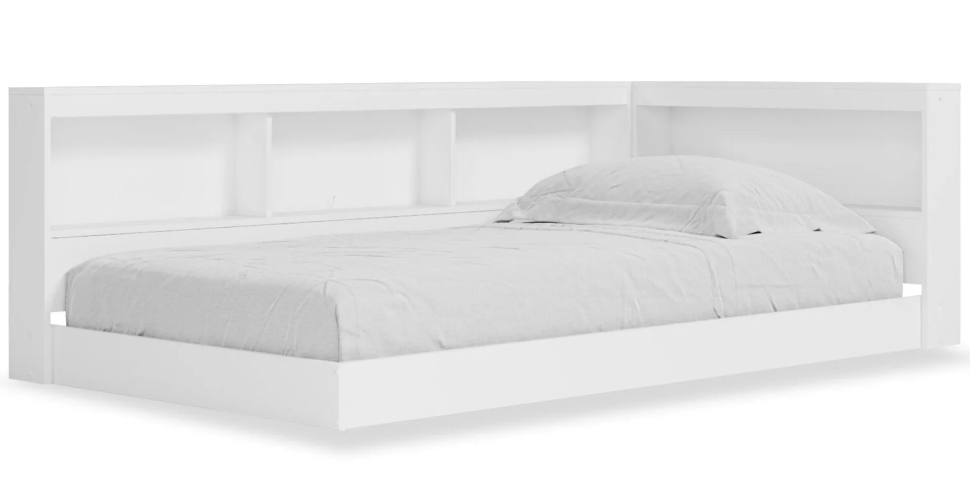 Lit plateforme bibliothèque Wolf pour enfants, blanc - format lit simple