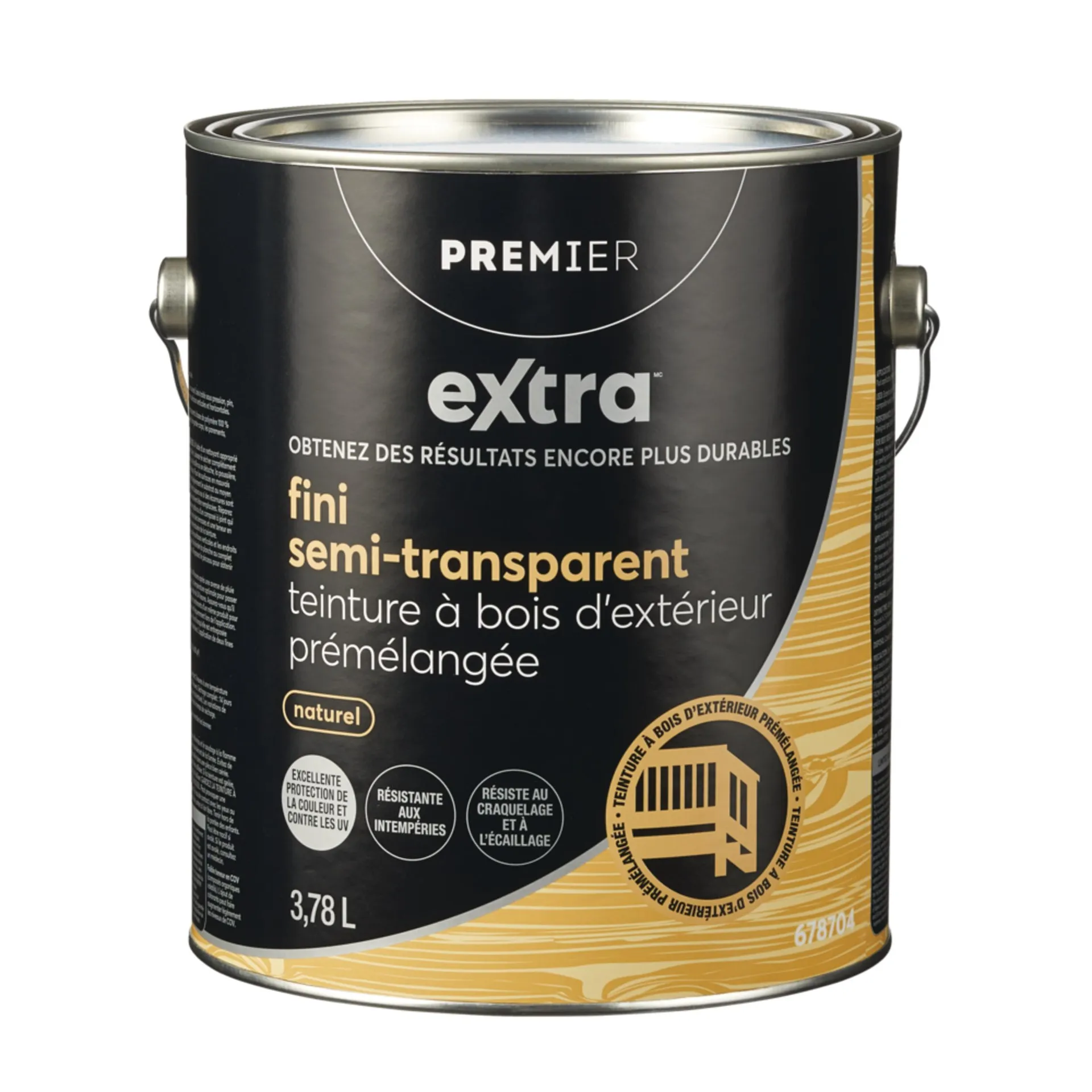 Teinture d'extérieur prémélangée pour bois Premier Extra, semi-transparent, naturel, 3,78 L/1 gallon