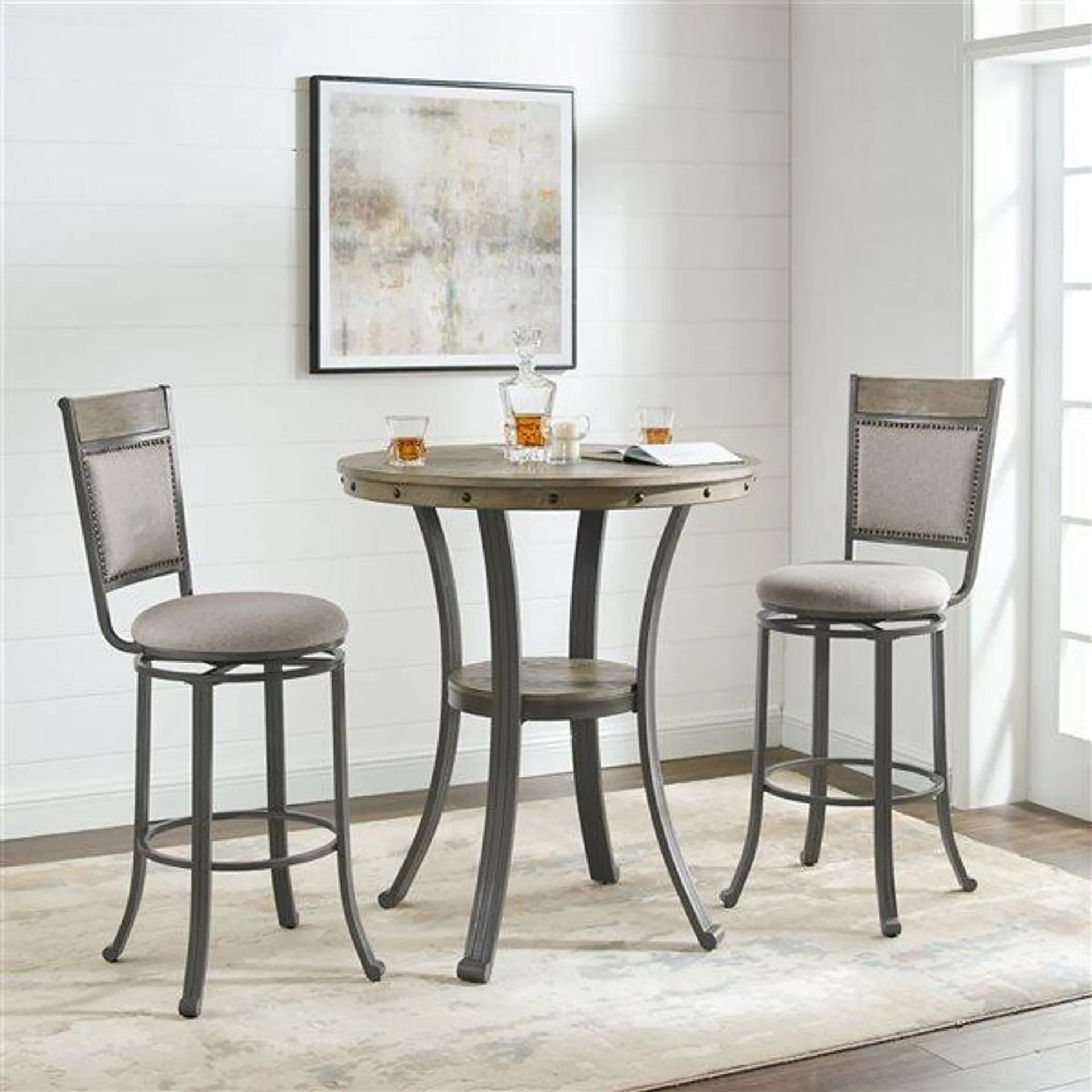 Table bistro ronde Frandon 36 po par Linon Home Decor, gris étain