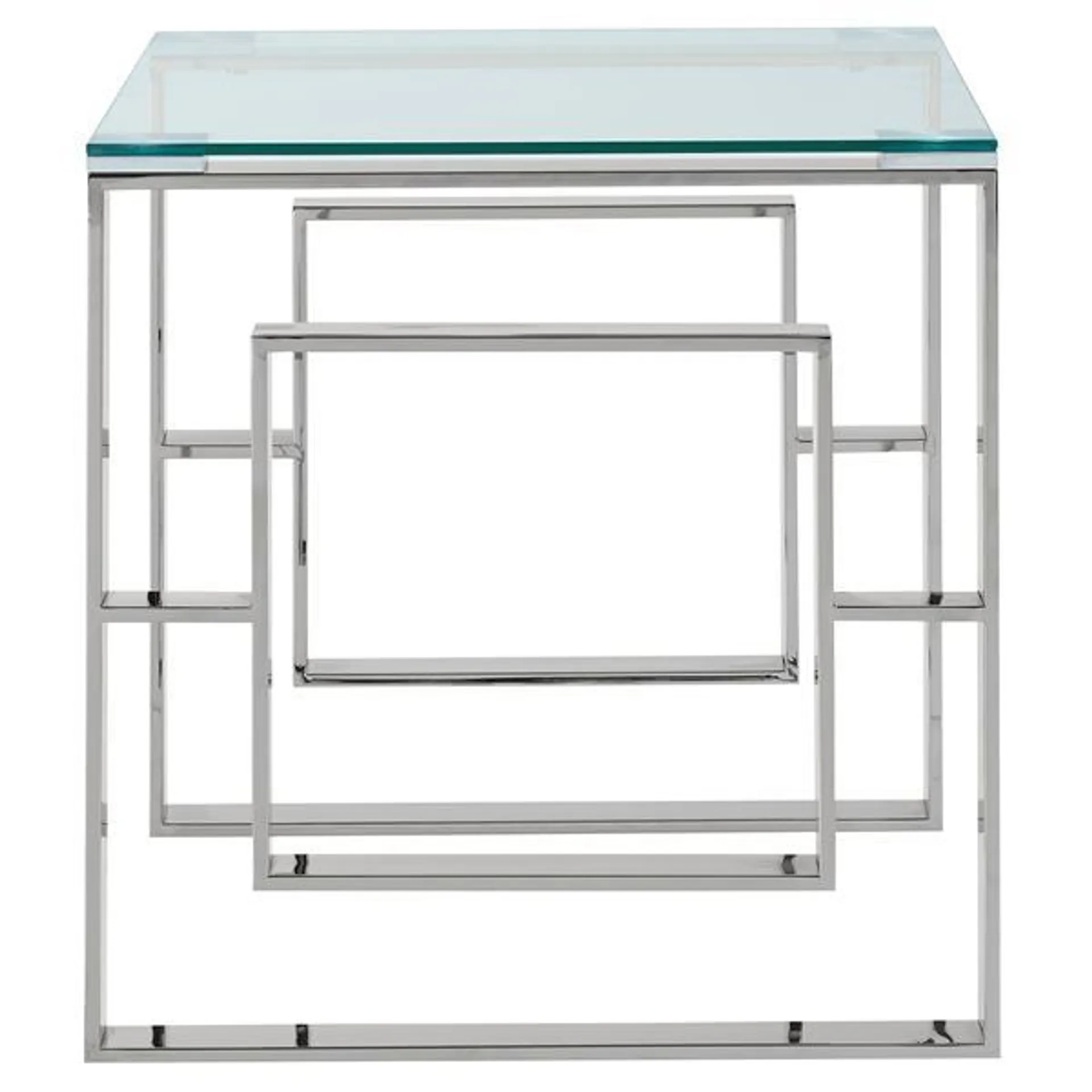 Table d'appoint en acier inoxydable chromée !nspire, 21,75 po, verre transparent