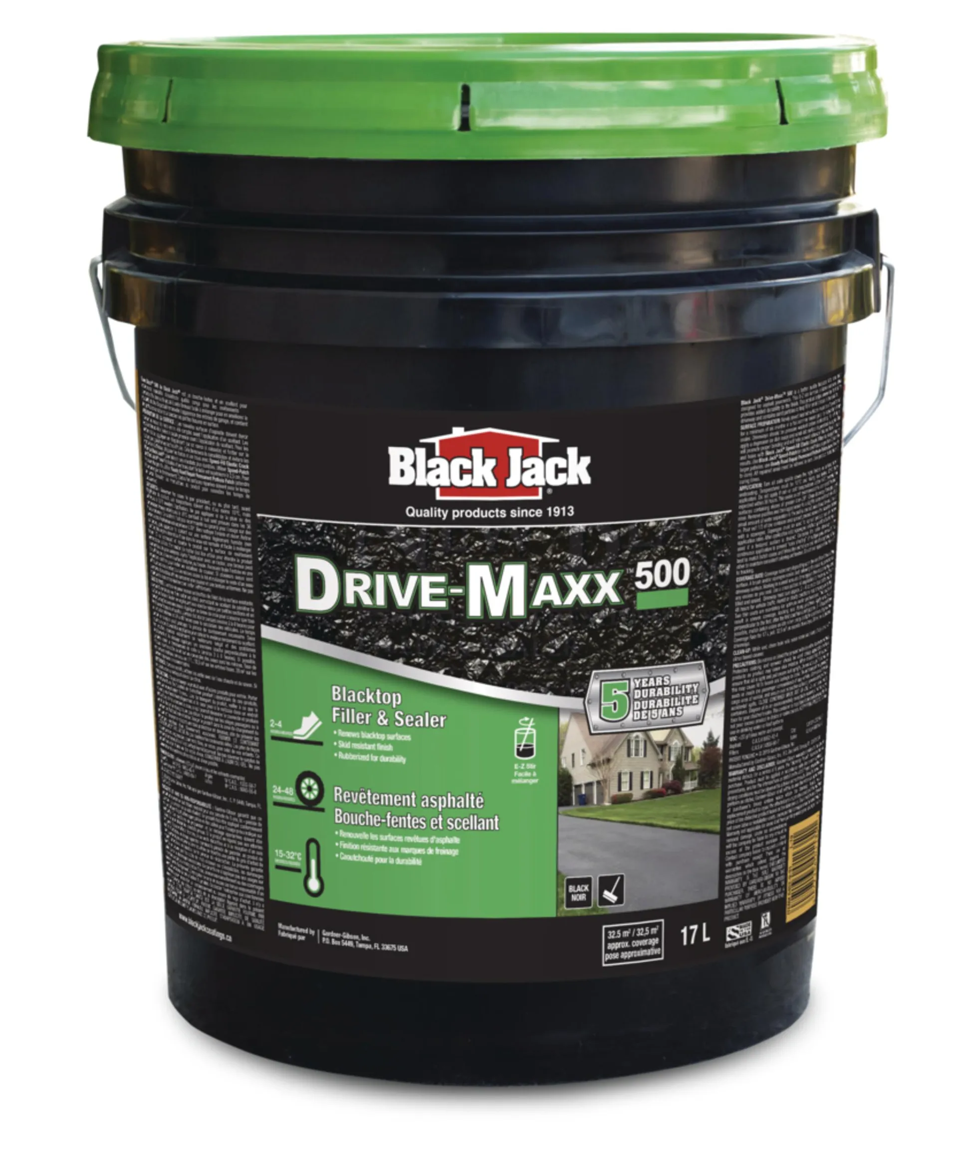 Mastic et scellant pour entrée d'asphalte Black Jack 5 ans Drive-Maxx 500, couverture de 32,5 m2, 17 L