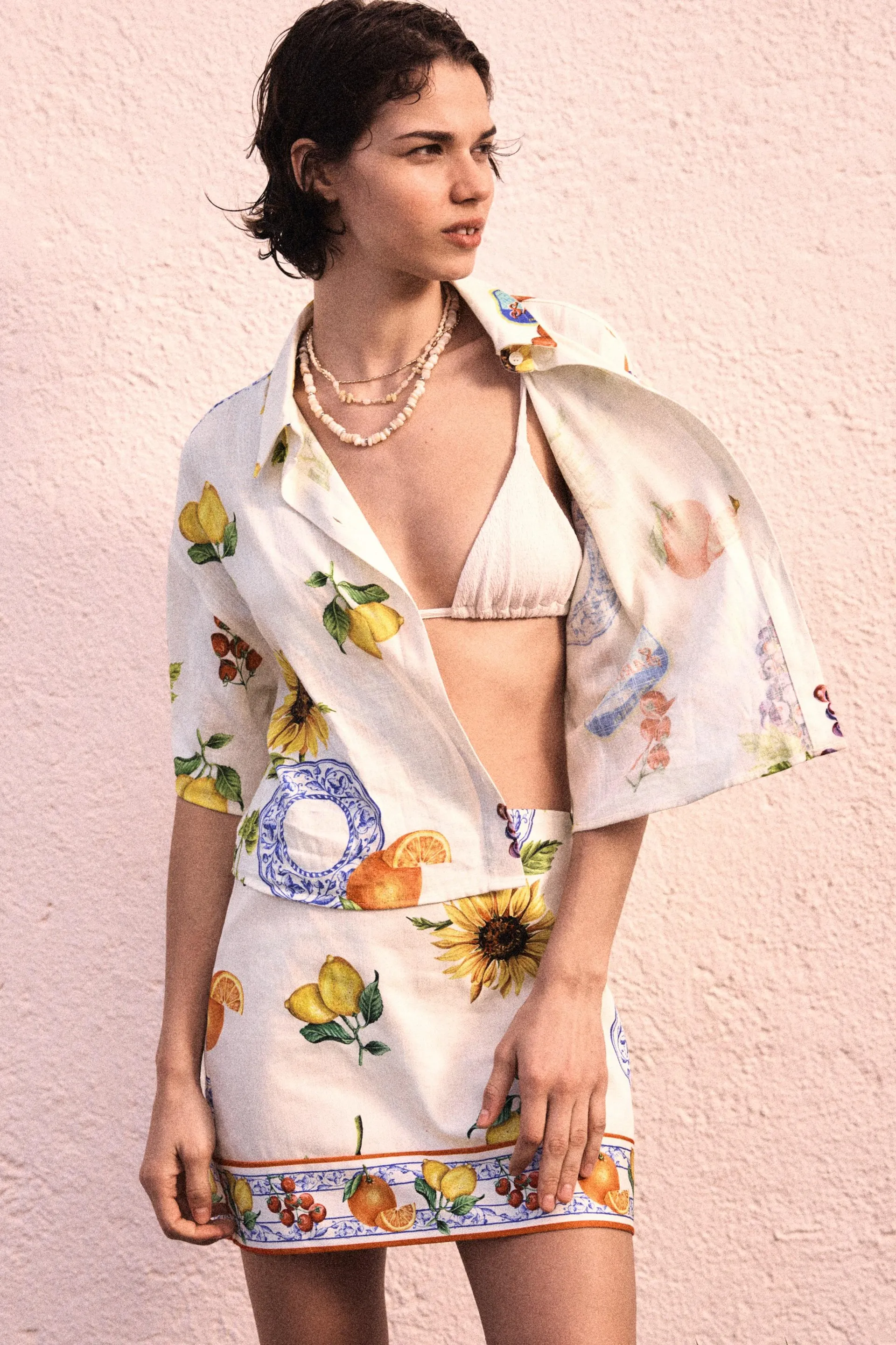 Printed linen-blend shirt