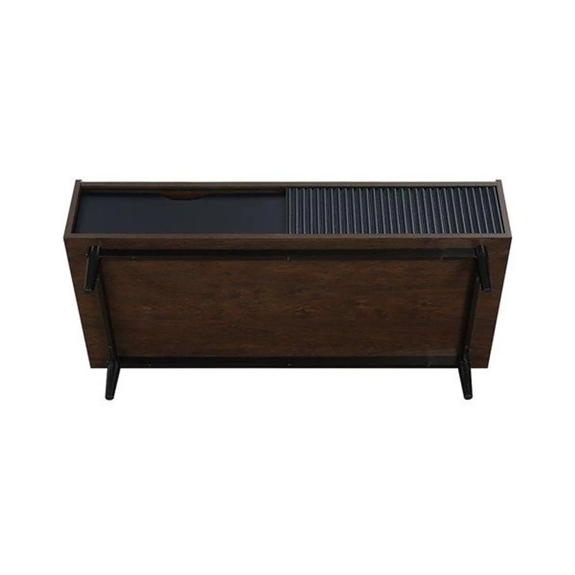 Table basse nervurée moderne Duane par Manhattan Comfort avec tiroir et étagère en marron foncé et noir