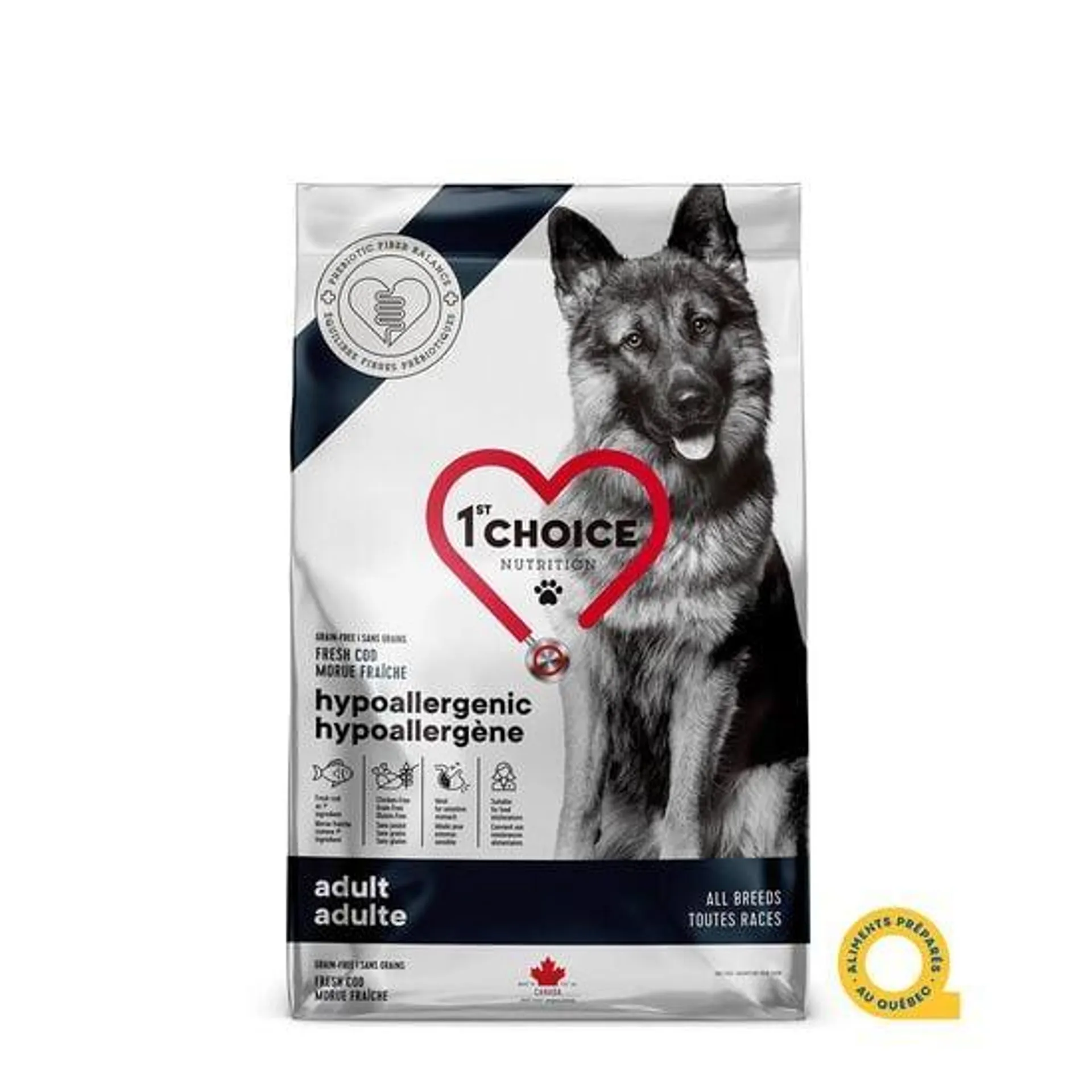 Nourriture sèche hypoallergène formule morue sans grains pour chien adulte, 11 kg