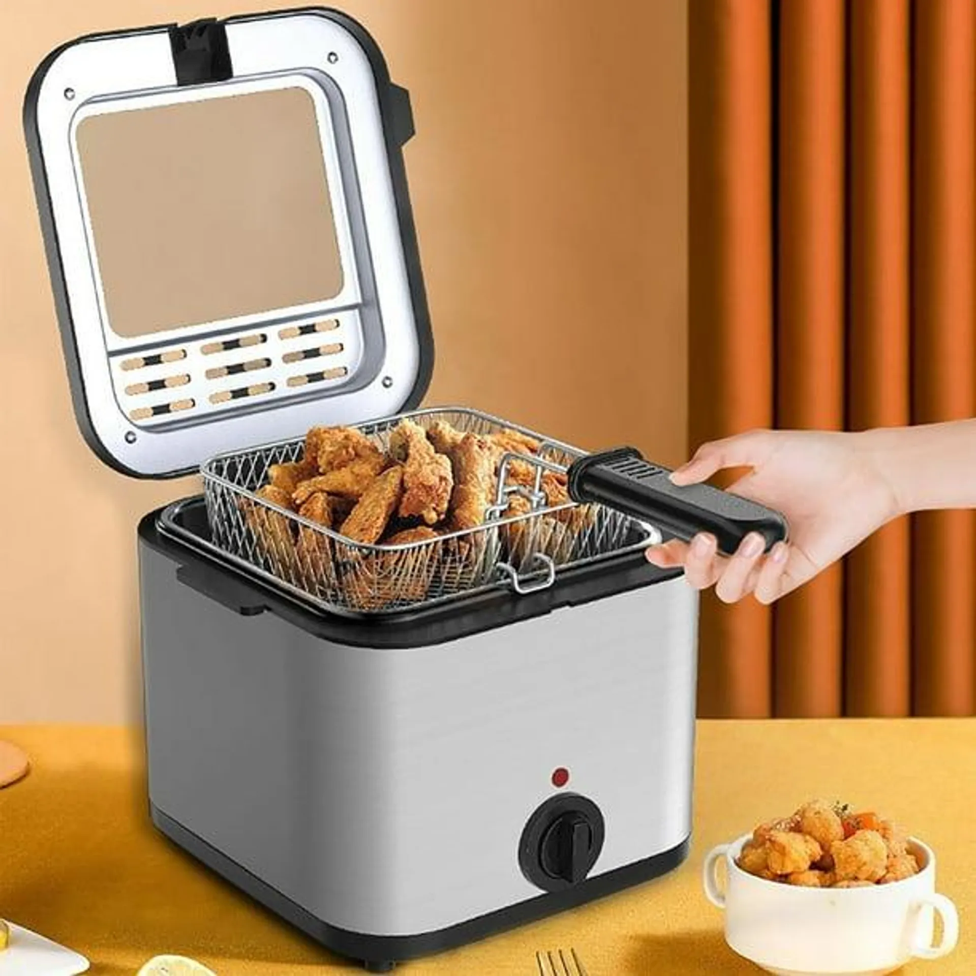 GOYDSY Friteuse avec Grande Capacité, Friteuse Électrique Tout-en-un, Machine à Frire et Frites Auto-Chauffante, Appareil de Cuisine Compact, Soldes Aujourd'hui