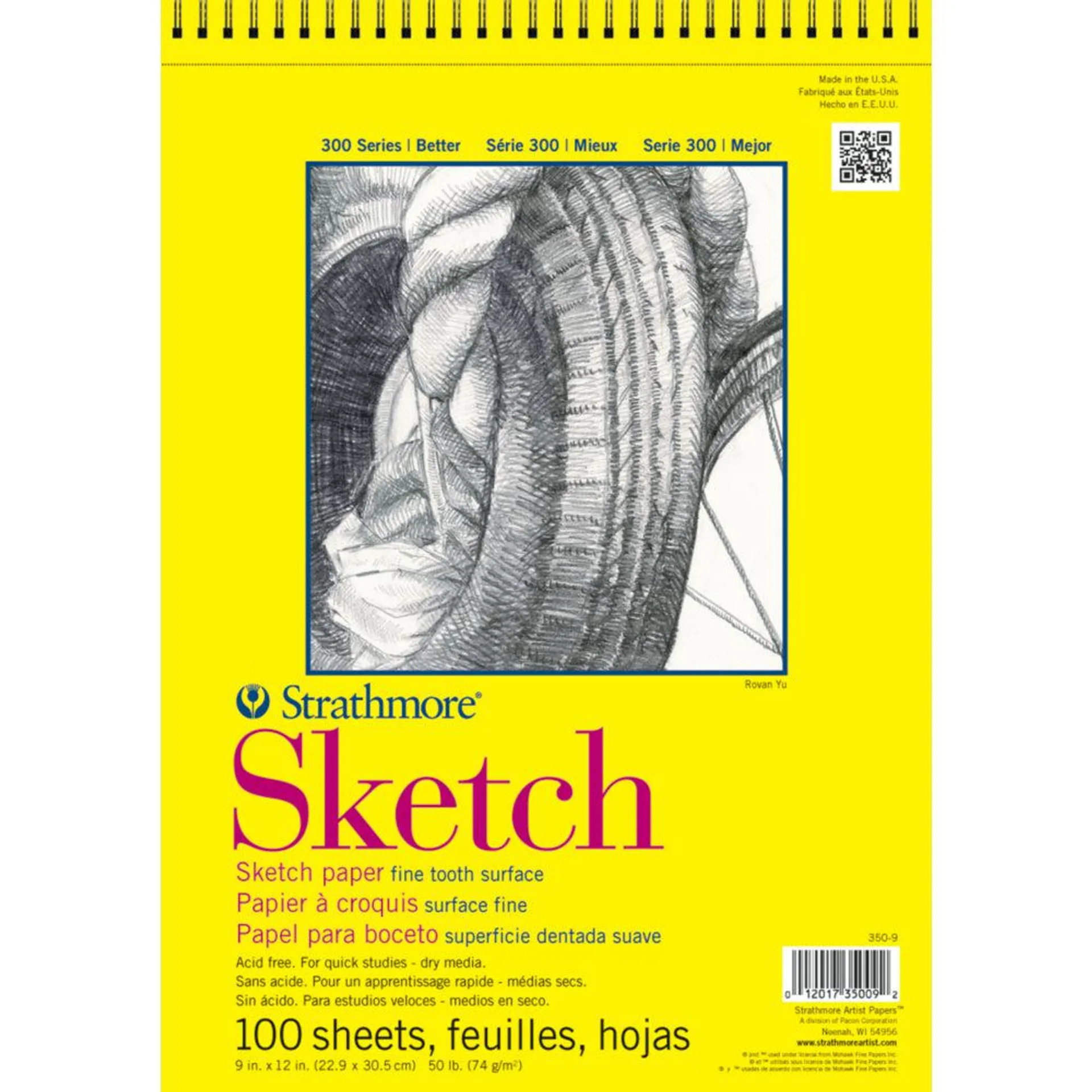 Strathmore - Bloc de papier à croquis - serie 300 - 9po L x 12po H -blanc -reliure à spirale dans le haut-100 feuilles(P350-9-6)