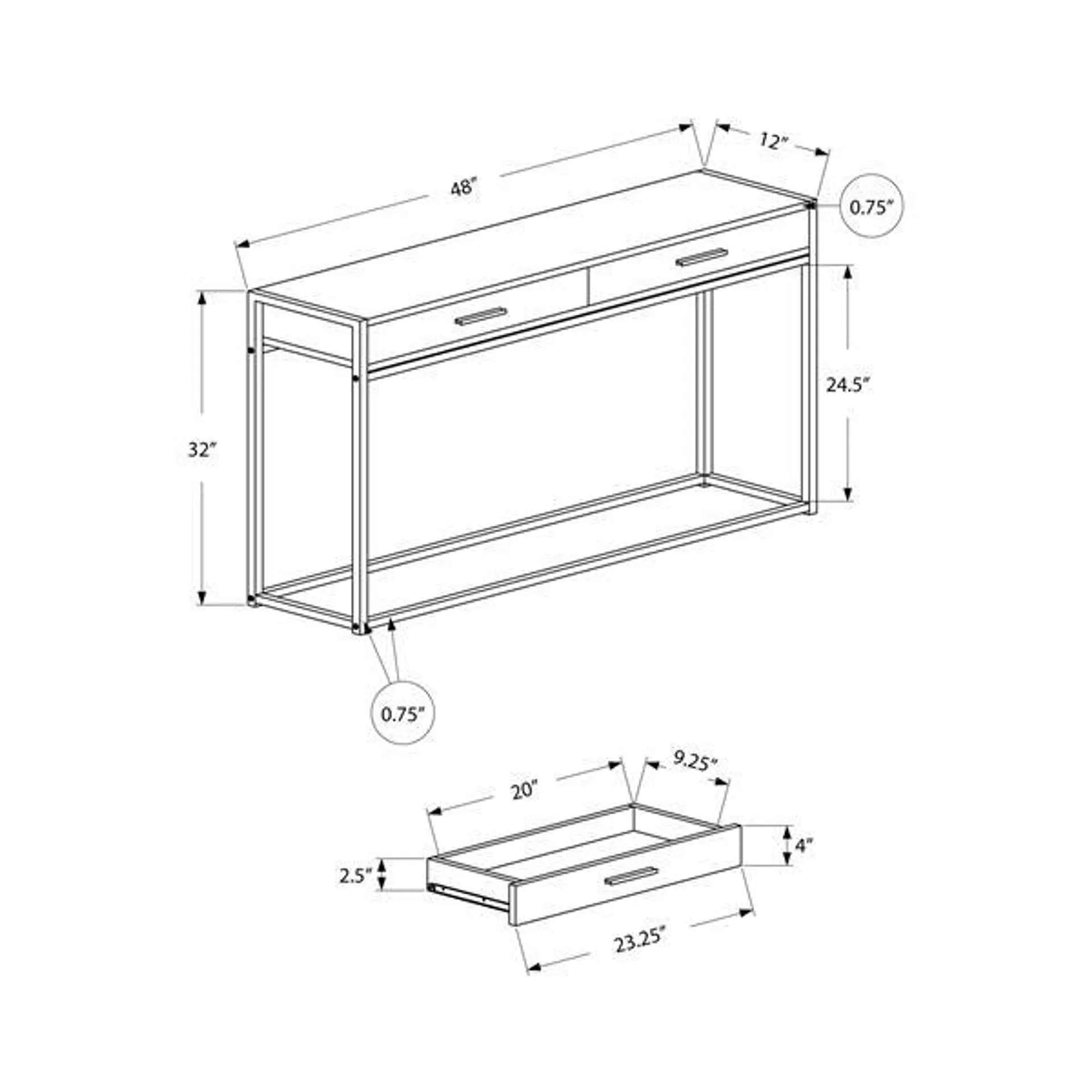 Table d'appoint Monarch, 48 po x 32 po, composite, girs