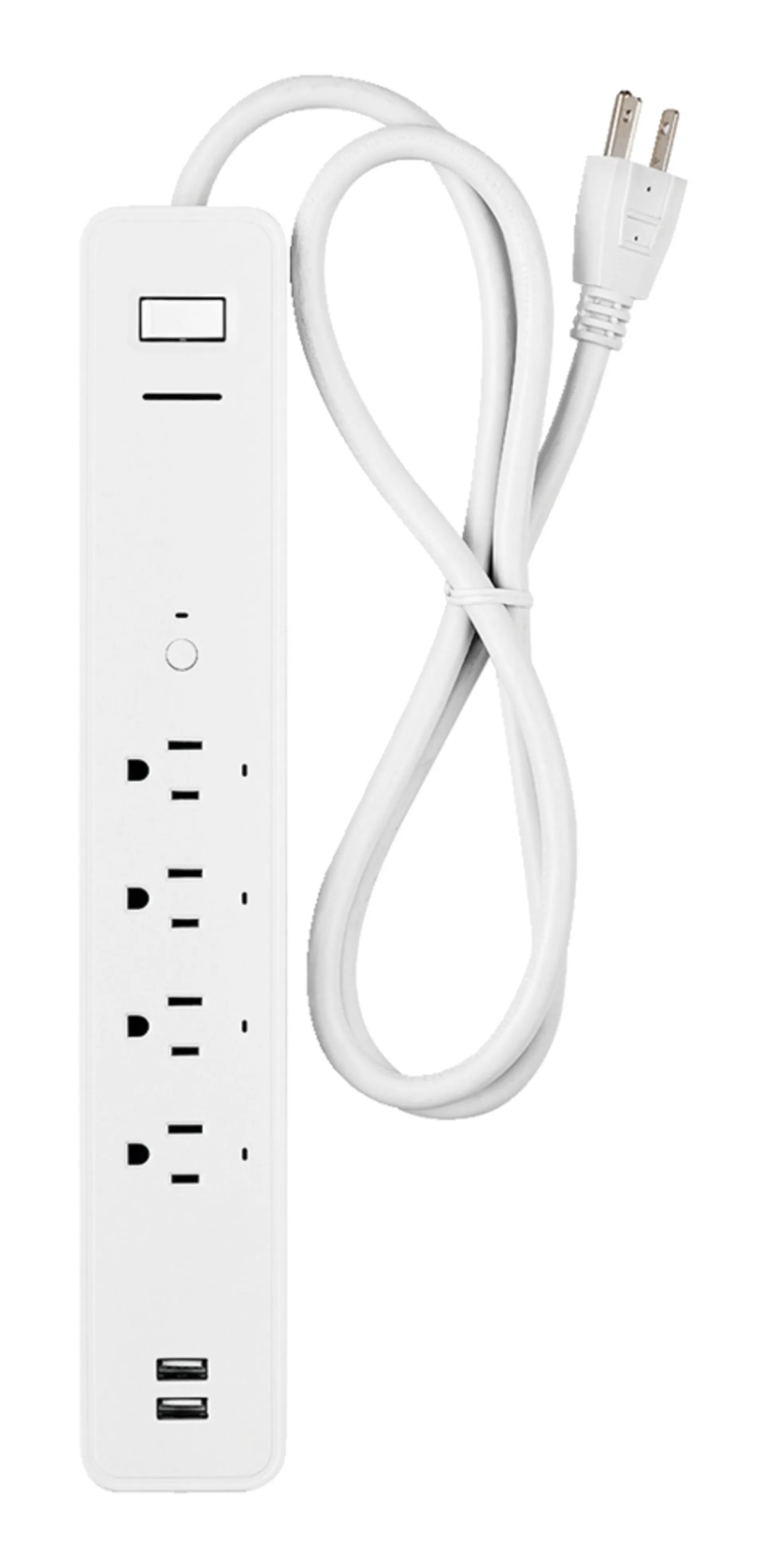 Barre d’alimentation intelligente Wi-Fi Globe, 4 prises et 2 ports USB avec limiteur de surtension, cordon de 4 pi, 300 joules, compatible avec Alexa et l’assistant Google, blanc