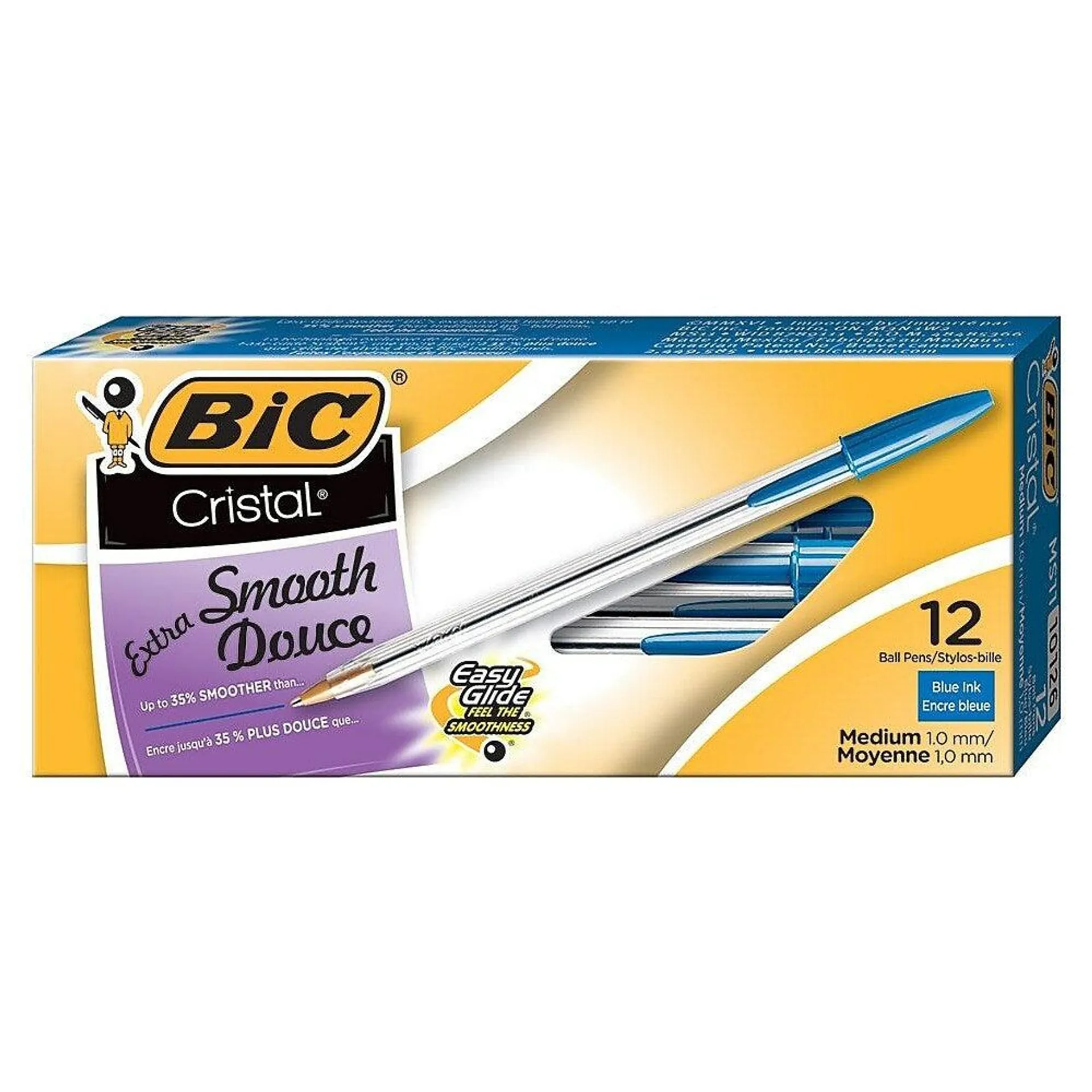 BIC® - Stylos à bille Cristal®, 1,0 mm, bleu, paq./12