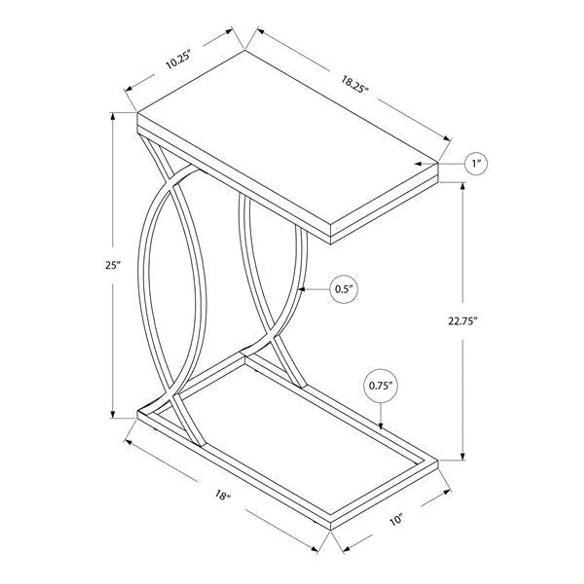 Table d'appoint, 18,25 po x 25 po, composite, taupe foncé