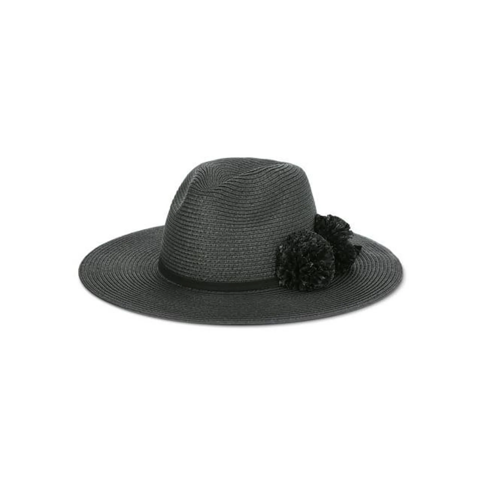 Time and Tru Women's Straw Fedora Hat with Paper Flowers