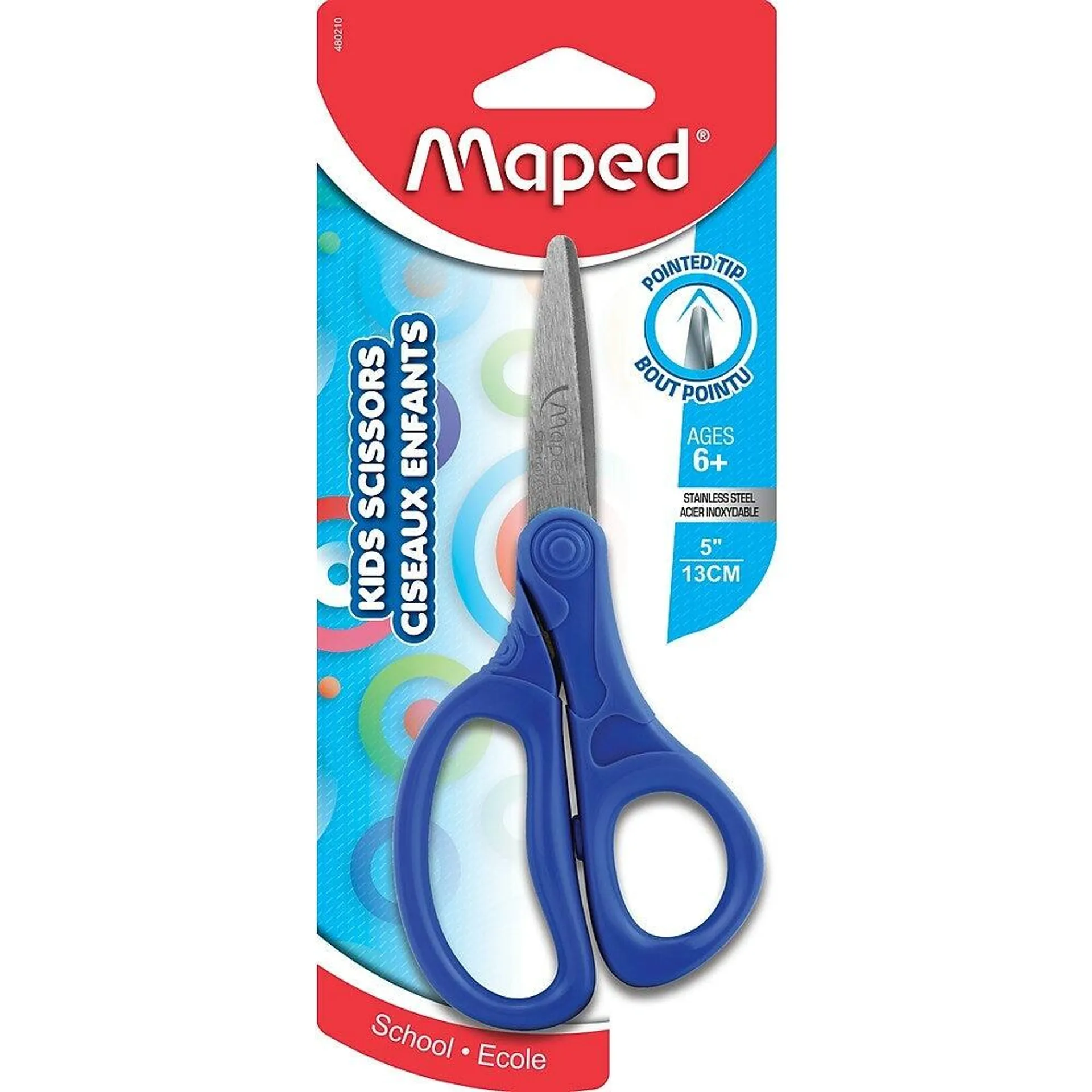 Maped Ciseaux enfants essentials, lames de 5 pouces, Bouts pointus, anneaux ambidextres