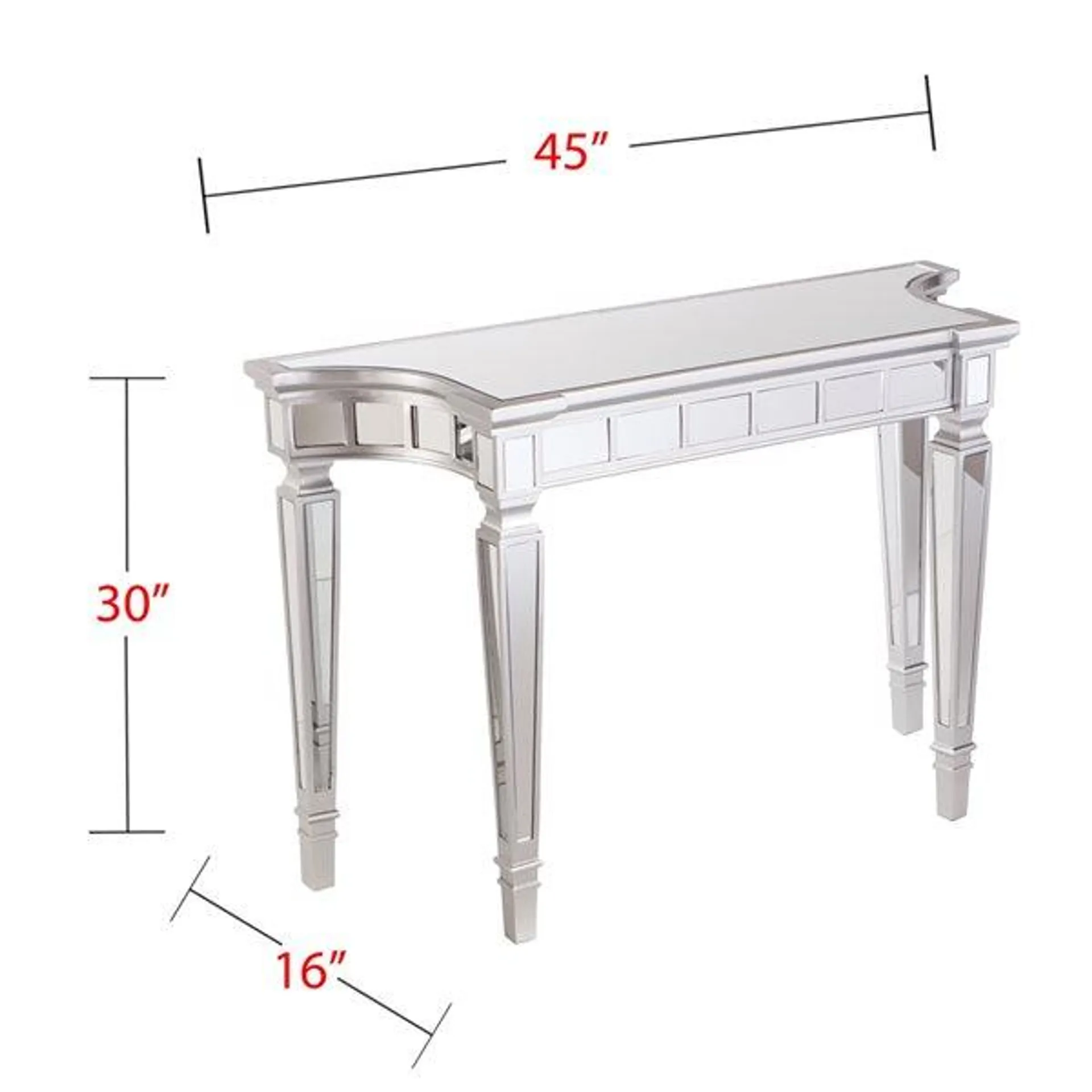 Table console luxueuse Glalie par Southern Enterprises, argent mat et miroir